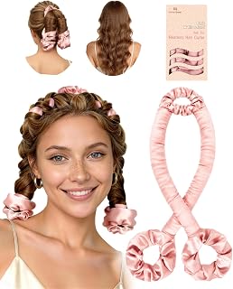BONNET QUEEN Hairdresser with Satin Rolls for Women, for Valueless Curls Overnight and Natural Waves, Cream Pink