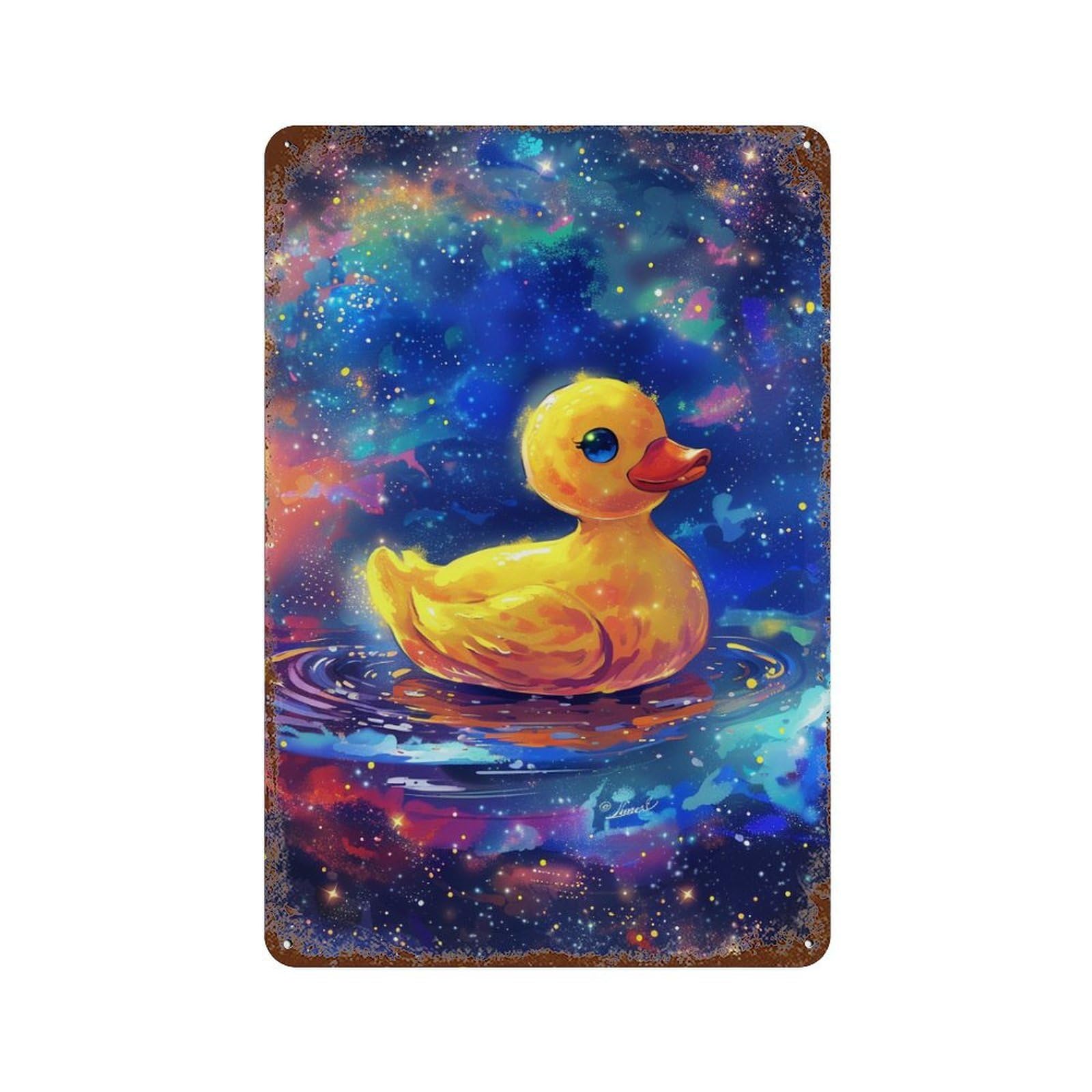 Space Duck Toy Painting 11.8"x7.9" Vintage Metal Tin Sign, Novelty Wall Decor for Basement, Hobby Room And Garage Decor