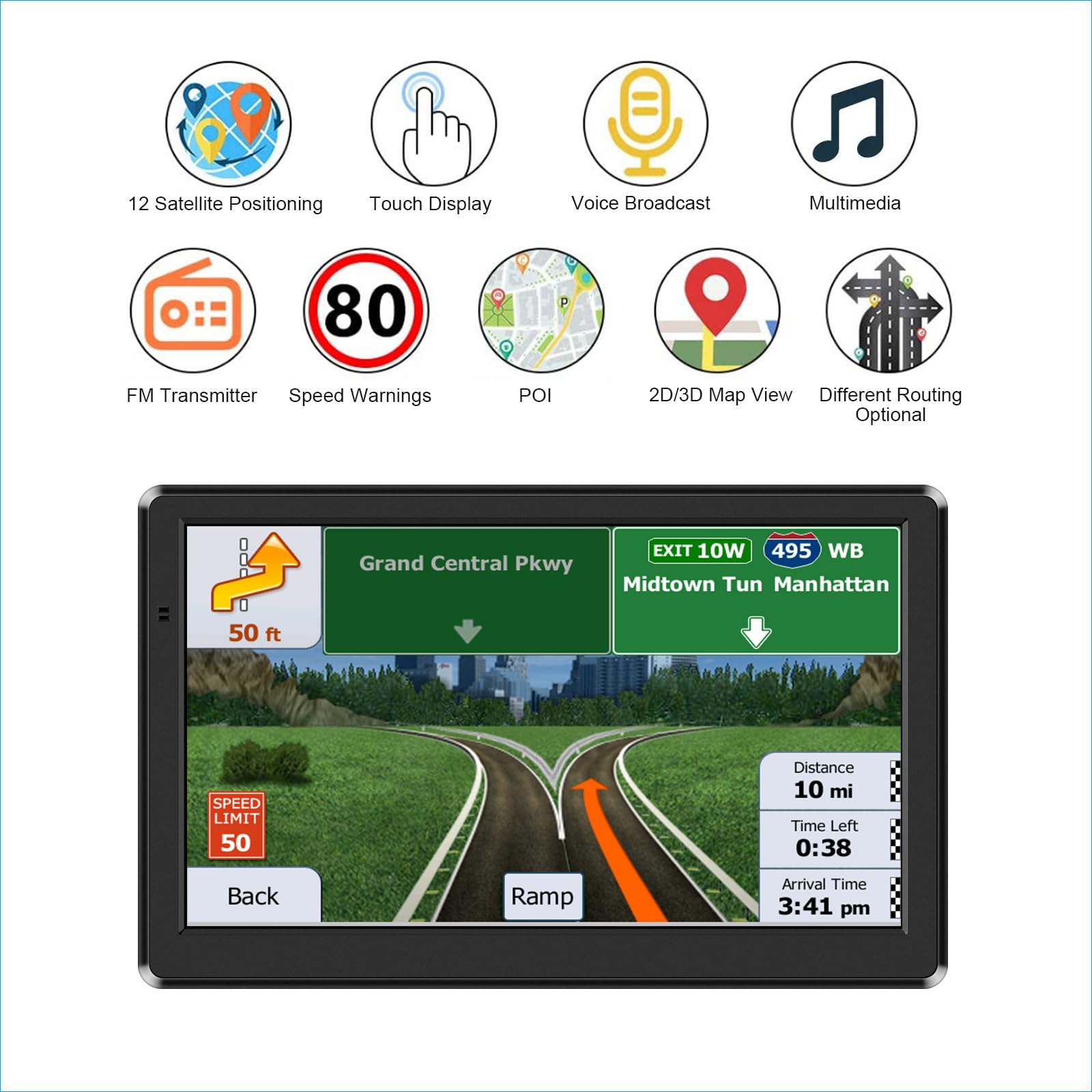 17,8 cm (7 Zoll) Navi, HD-Touchscreen, GPS-Navigation für Autos und LKWs mit UK- und Europa-Karten, LKW Navi, lebenslange kostenlose Updates, Unterstützung der Postleitzahl-Suche, Blitzer-Alarm,