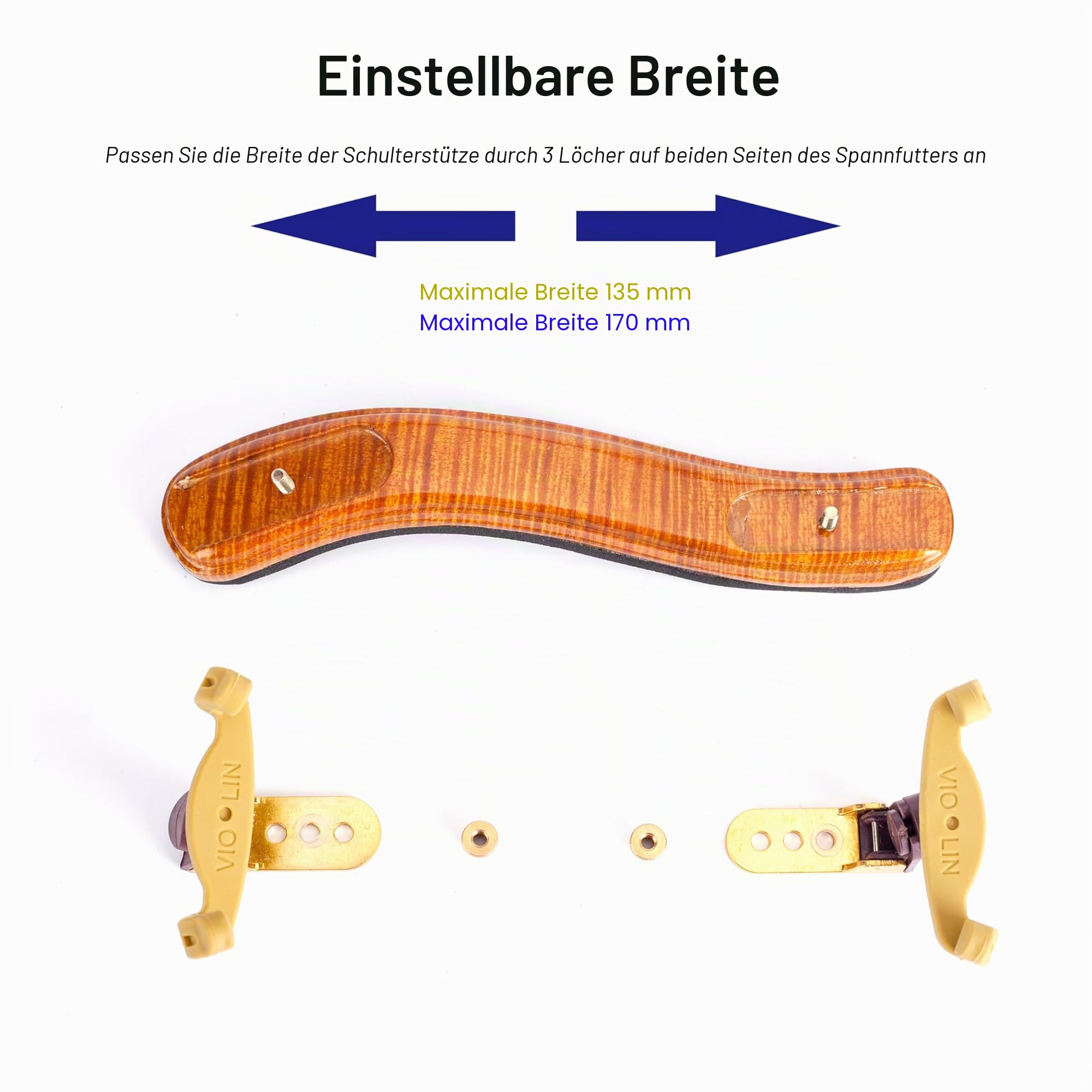 Schulterstütze aus Ahornholz für Violine für 3/4 & 4/4 Violinen, 33-35,6 cm Bratschen – Ergonomisch, verstellbare Höhe & Breite, weiche EVA-Polsterung, geeignet für Jugendliche & Erwachsene