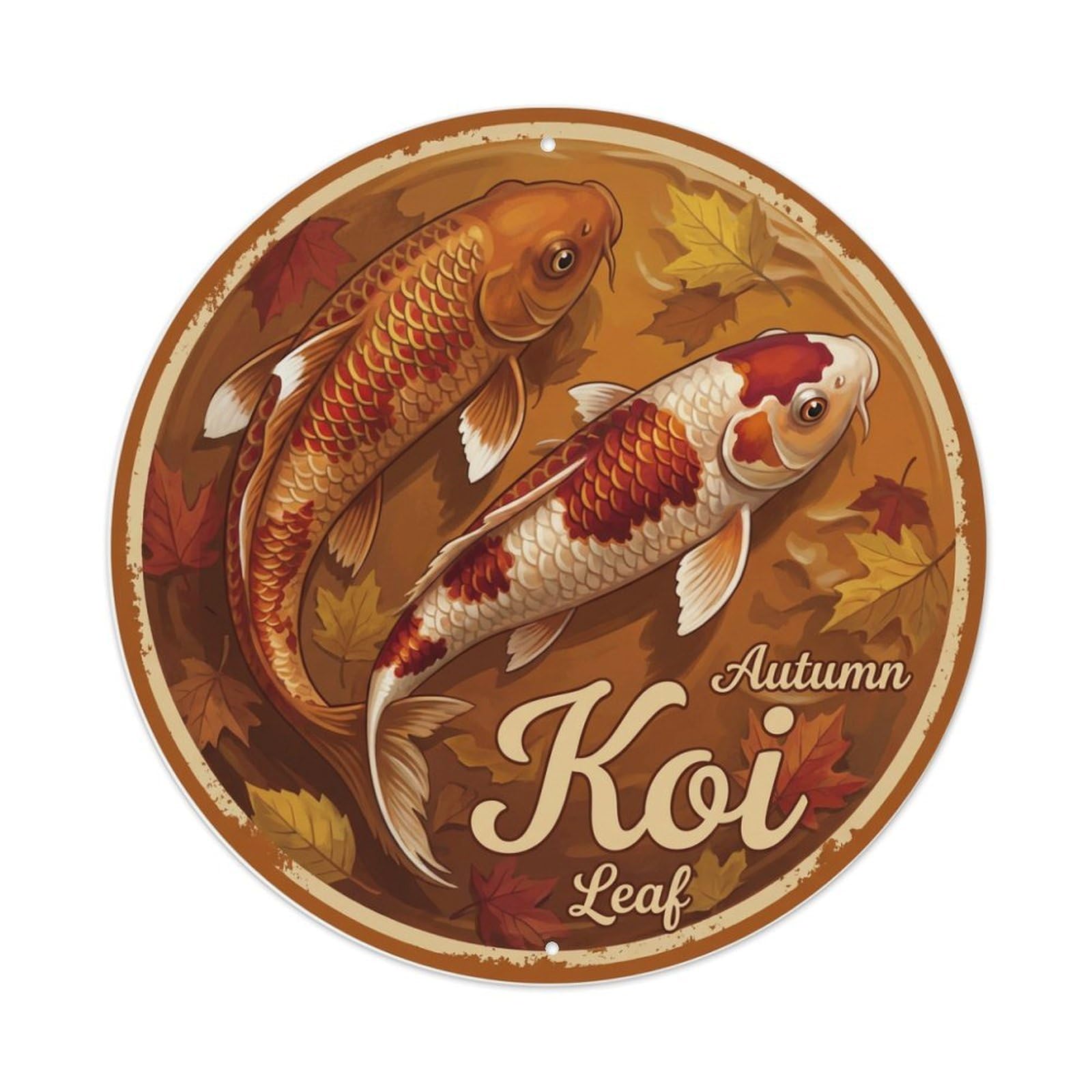 Metal Tin Sign Koi Fish Autumn Leaf Art