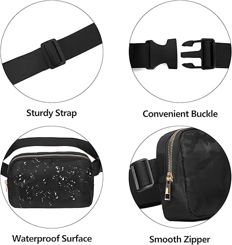 Miniatura 4 de Riñonera de moda para mujeres y hombres, riñonera de regalo con correa ajustable para viajes, correr, senderismo, caminar, negro (Camo Black), 1