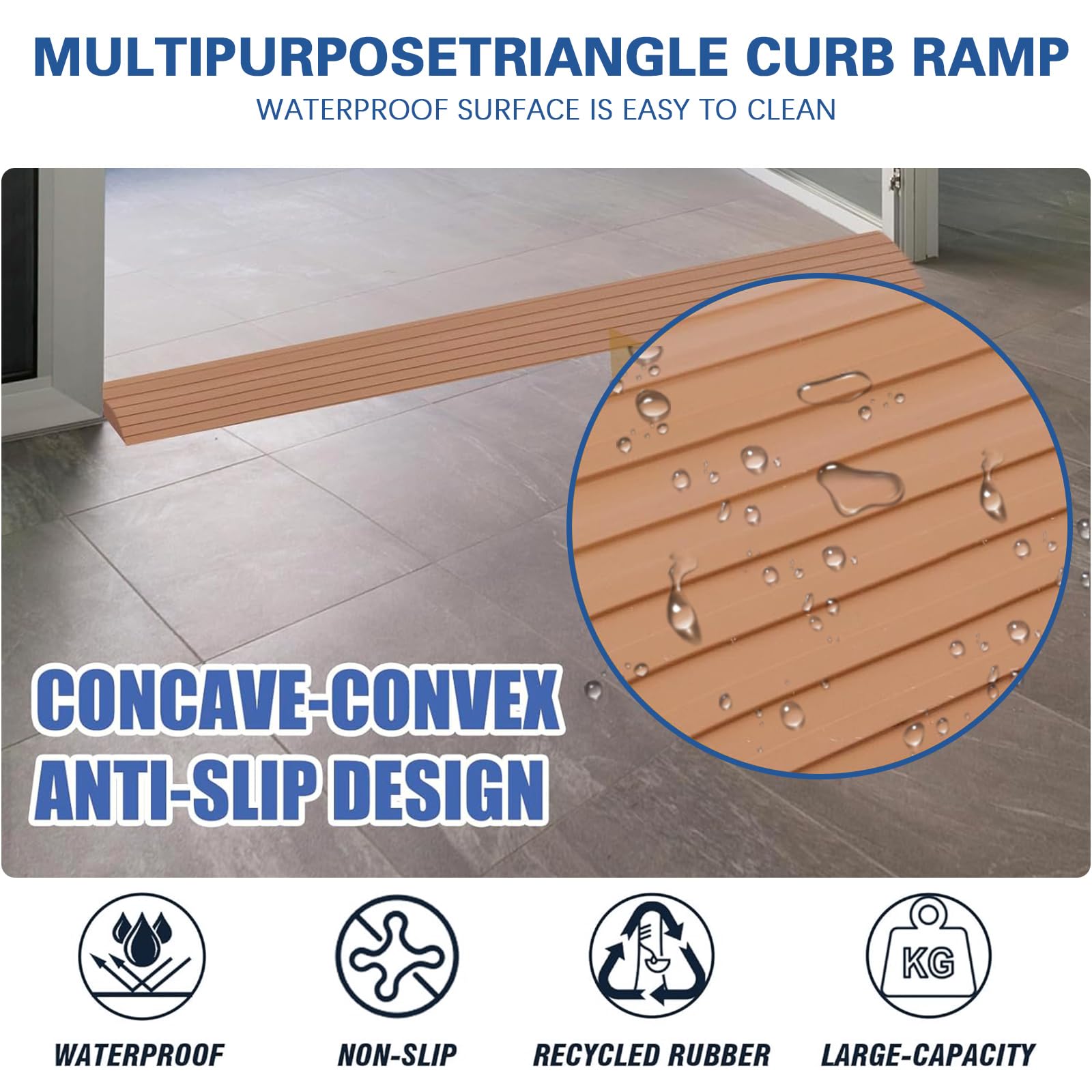 Rampa adhesiva para umbral de puerta, hecha de goma sólida, capacidad de carga 800 kg, rampa para silla de ruedas, aspiradora, robot, cochecito o patinete eléctrico (Gris, 2,5 cm de altura, 6,5 cm de