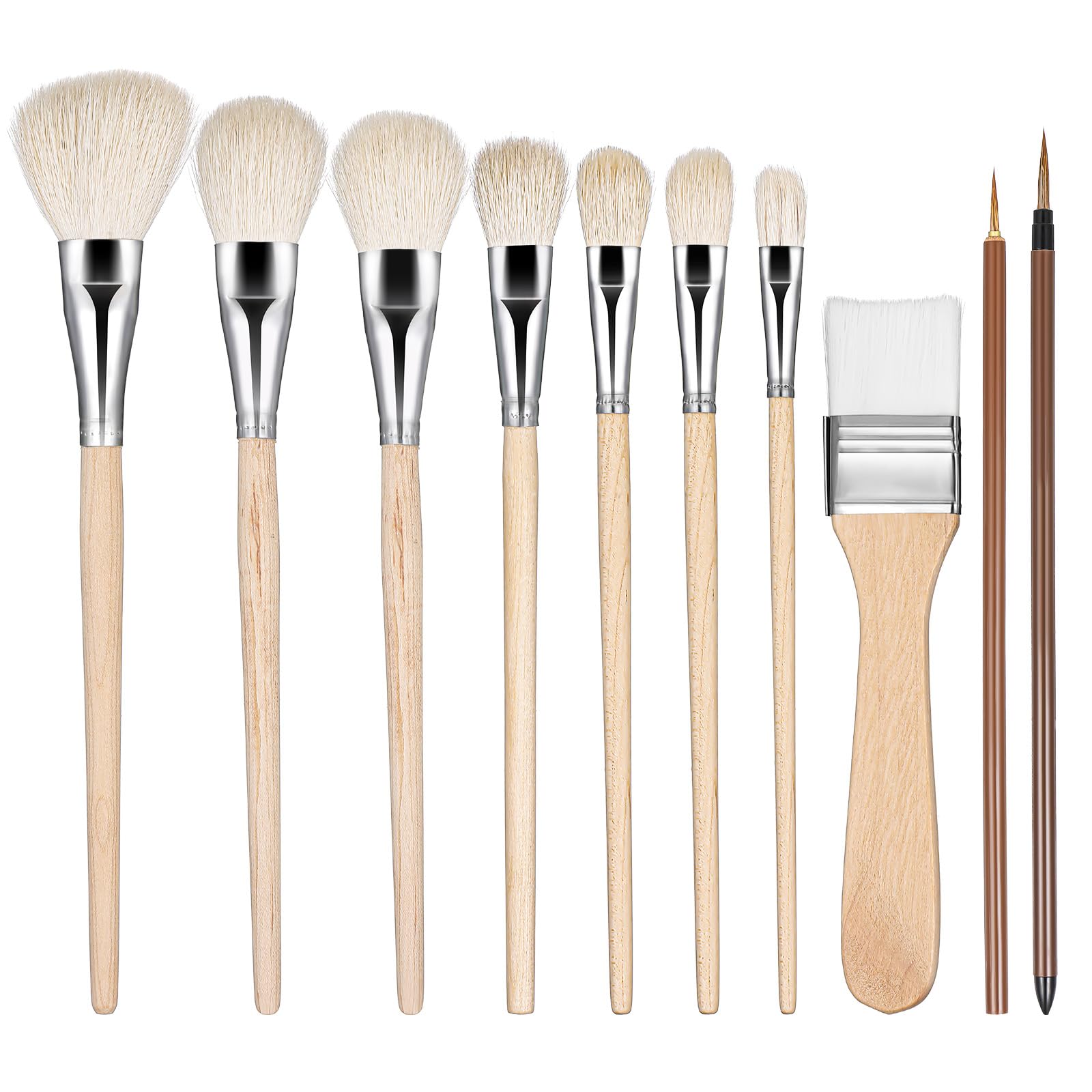 Ptwola 10 Pieces Pottery Glaze Brushes Ceramic Acrylic Mop Brush Pottery Clay Tools Watercolor Fan Paintbrush Goat Hair Blending Brush Sets for Oil Pottery Painting Carving Art Supplies