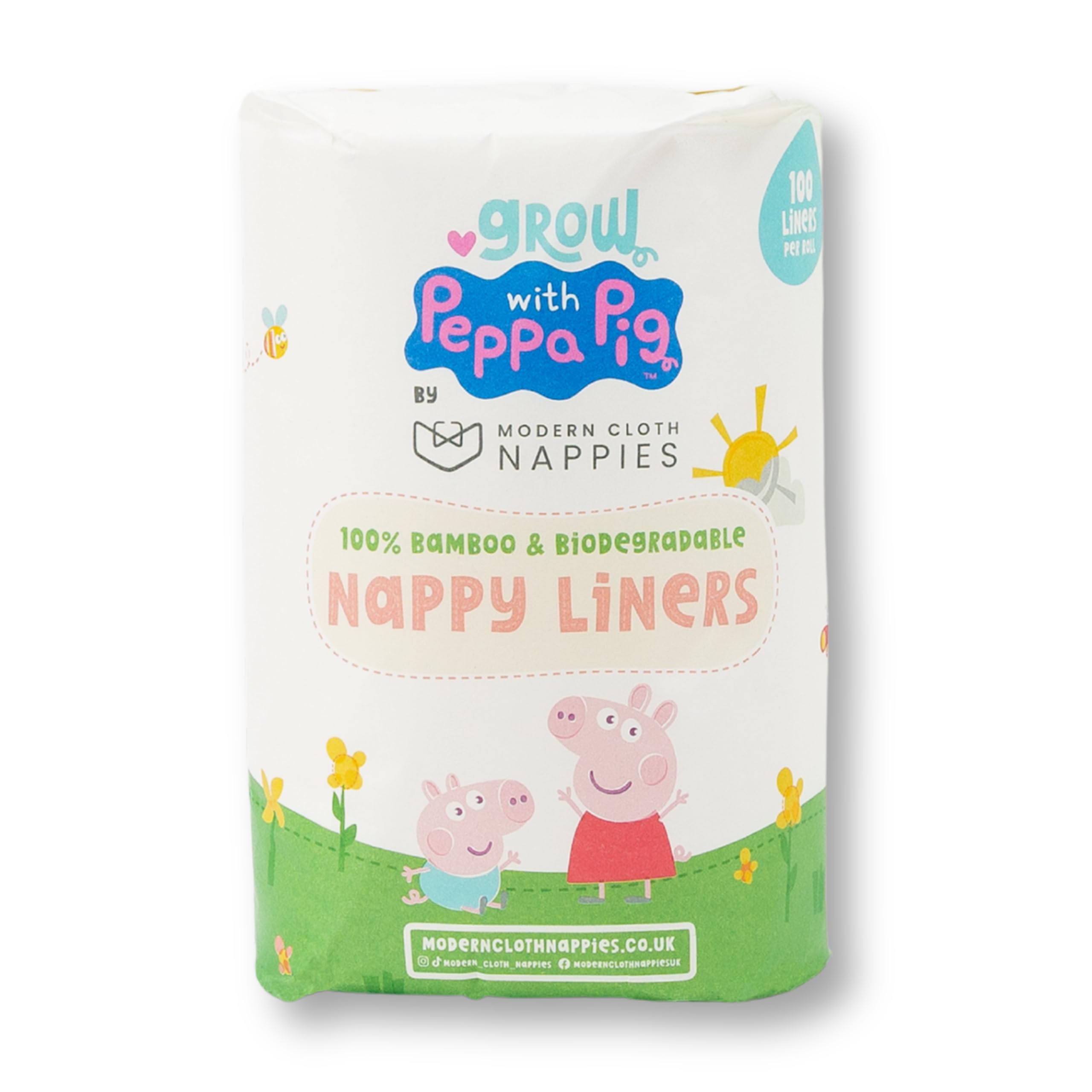 Grow with Peppa Pig Disposable Nappy Liners, 100% Bamboo and Biodegradable, 100 Liners per Roll