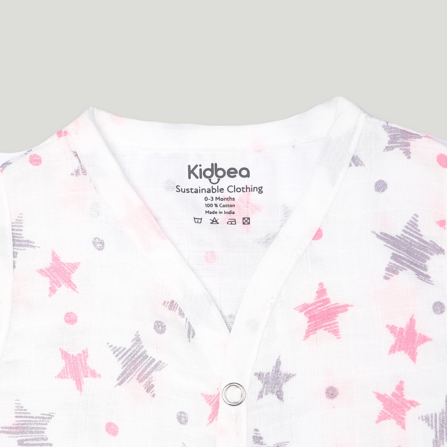 Kidbea Organic Cotton Muslin Button Jhabla | White Jhabla | for Boys & Girls | Summer Wear Jabala | Comfortable Baby Products | Sleeveless Vest | Assorted Pack of 3 With MultiColor & Size 3-6M - Image 5 thumbnail