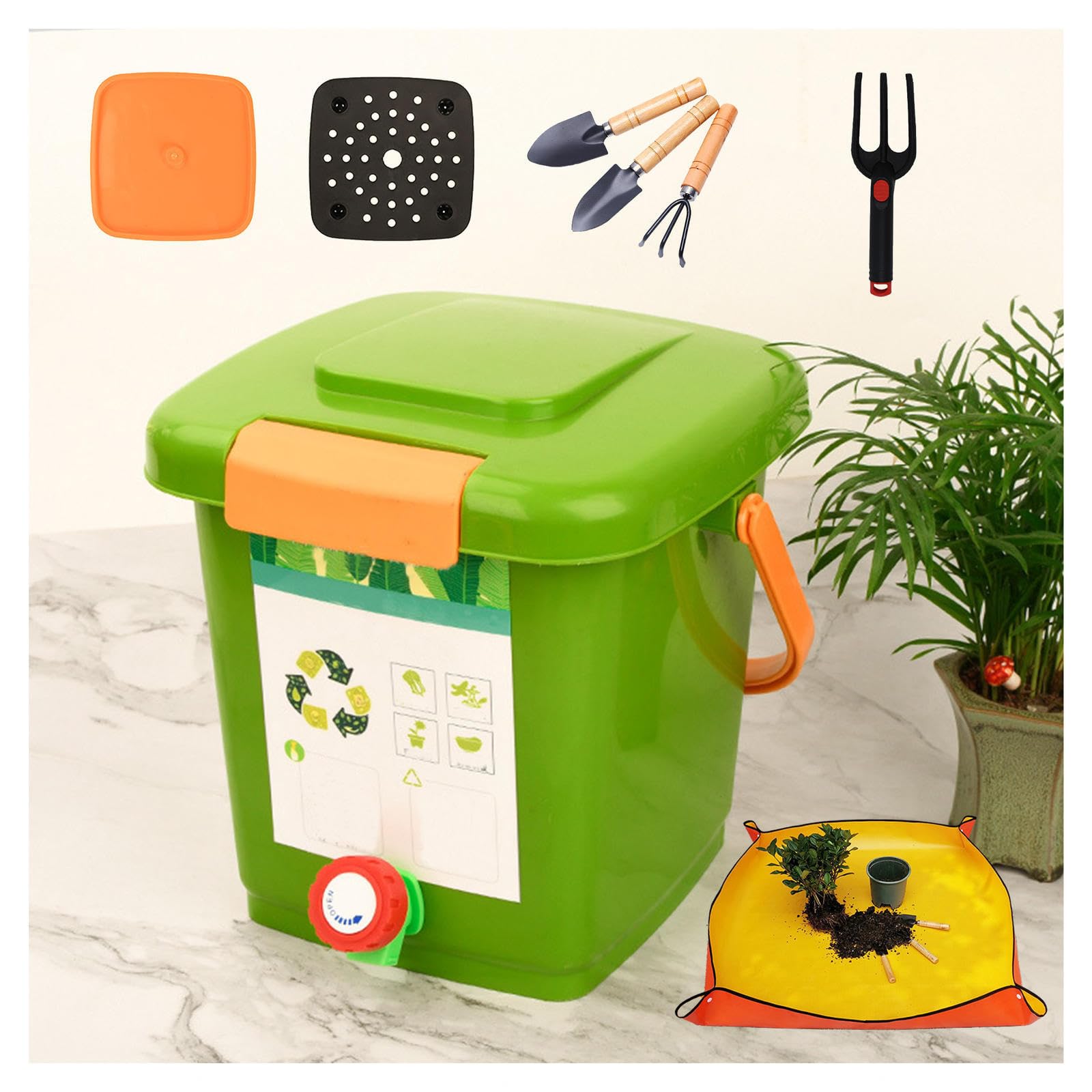 Bio Mülleimer Mit Wasserhahn Komposter Küche Platzsparend und Leicht zu Transportieren Abfalleimer Küche,Style1(8L)-1Set