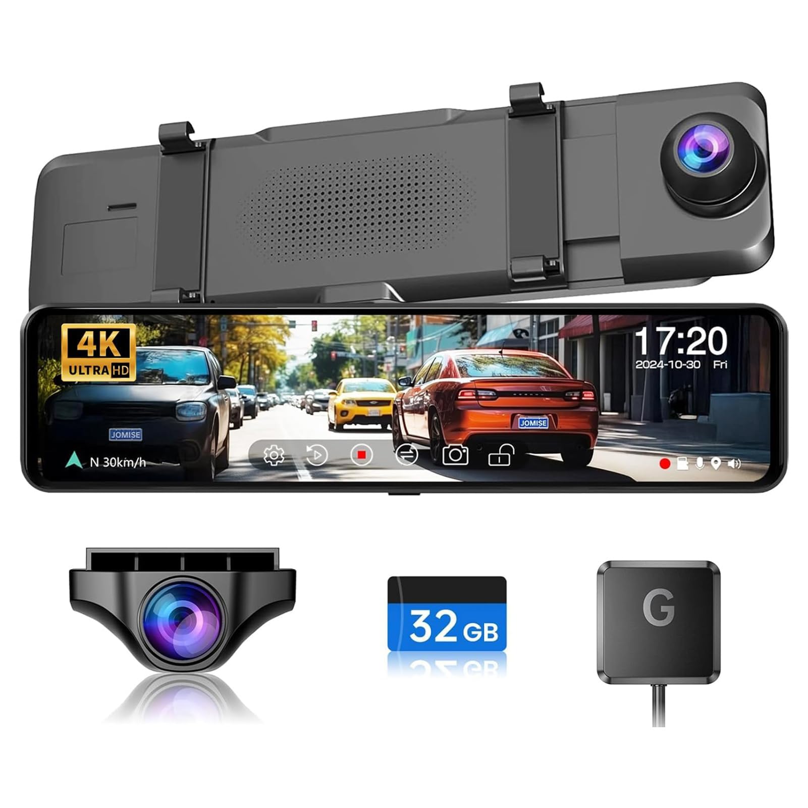 G814 11" 4k Rear View Mirror Camera — No WiFi/Bluetooth, Mirror Dash Cam Front and Rear, Pure Evidence Recorder, Dash Cam for Cars, 3X Zoom, 32GB Card Included