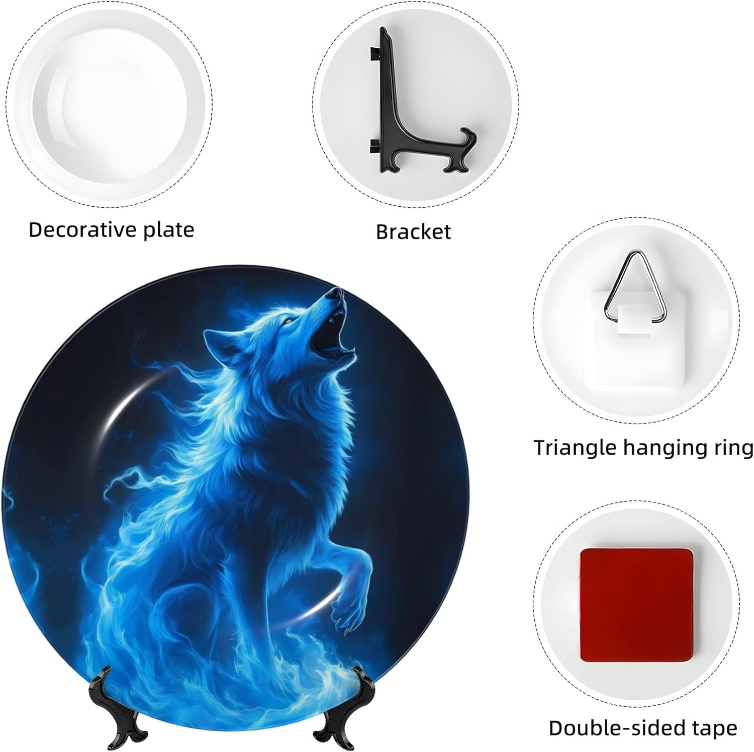 Decorative Plate Ceramic Plate for Wall Hanging 10in Accent Plate for Office Living Room Hallway Table Decor - Wolf