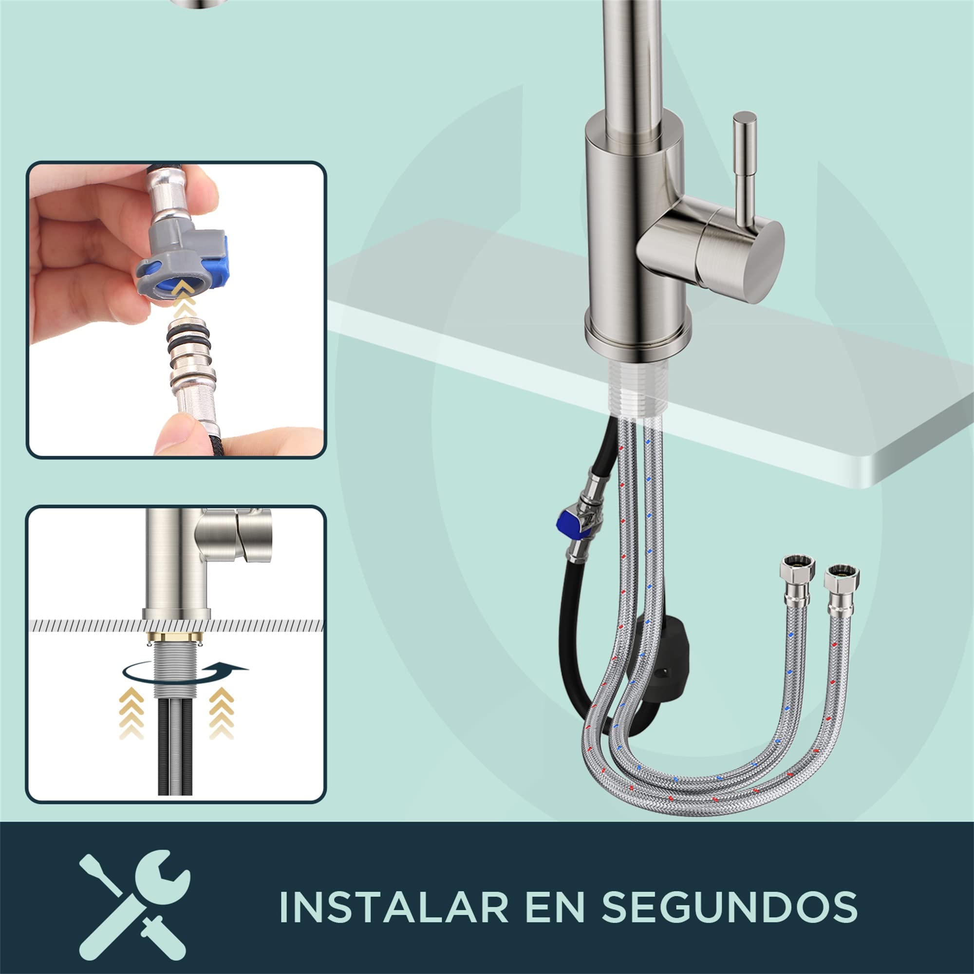 FORIOUS Grifo Cocina Extraible, Grifo Cocina Fregadero con Ducha de 2 Modos de Rociado Giratorio a 360° Torneira Cozinha Monomando, Acero Inoxidable