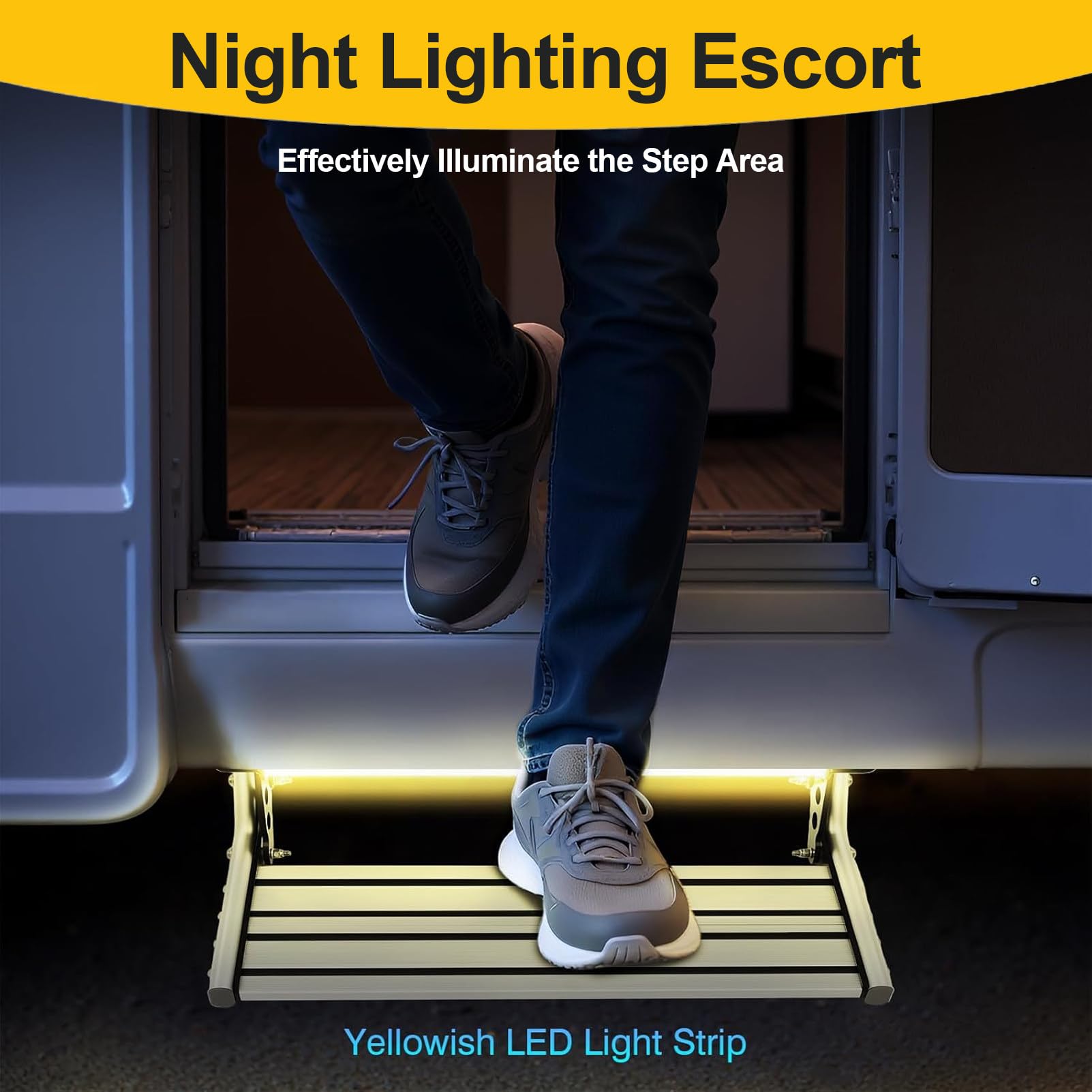 Scalino Manuale per Camper, Elettrico Automatico/Manuale, con Luce LED, Pedale Largo Antiscivolo, per Camper, roulotte e Caravan 1Step-Manual(LED)
