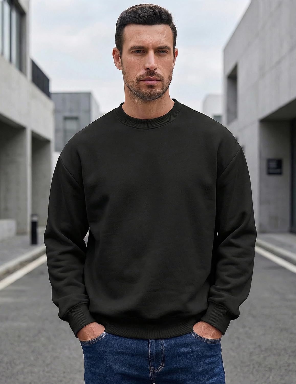 JMIERR Men's Casual Long Sleeves Crewneck Sweatshirts Cotton Pullover Sweatshirt for Men