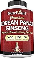Vista 1 de Nutrivein Panax Ginseng rojo coreano puro, 1600 mg - 120 cápsulas veganas - 5% ginsenósidos de alta resistencia - Extracto de raíz de ginseng