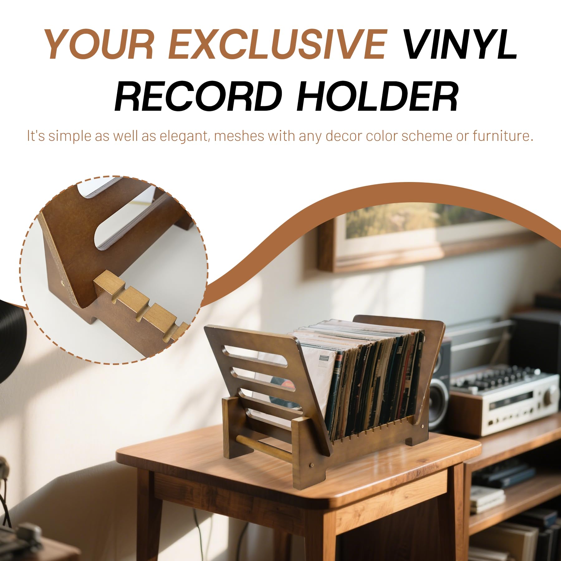 Porta dischi in vinile in legno di noce, 30-50 LP, montaggio rapido, organizer in stile retrò, per riviste, libri, cartelle, album