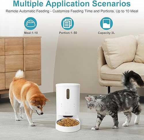 Miniatura 7 de LINKSTYLE - Comedero automático para perros, alimentación para gatos con aplicación WiFi de 3 L con grabadora de voz interactiva, diseño sin