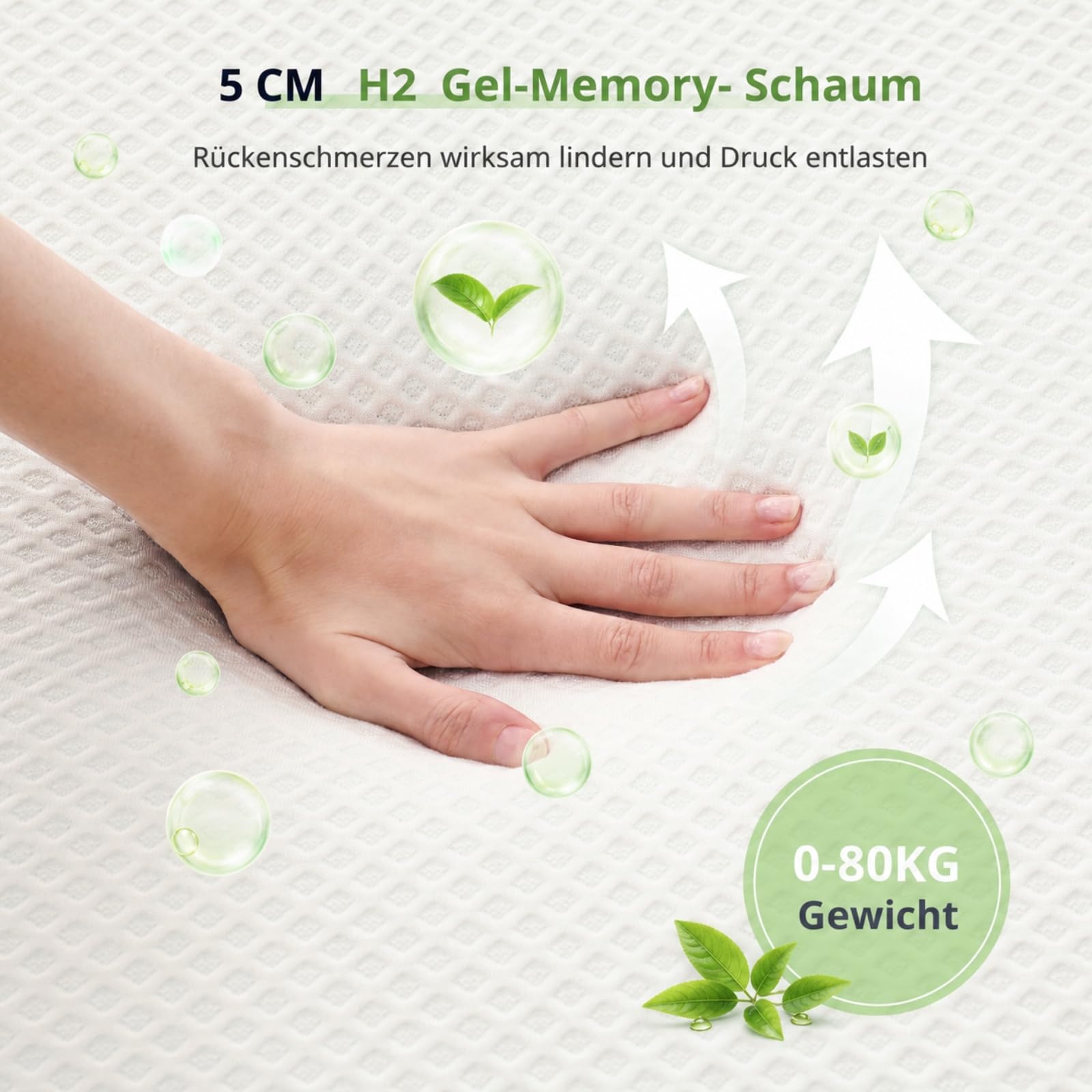 Gel Topper 180x200cm, Matratzen Topper aus 5 cm Gel-Memory- Schaum, Atmungsaktiver Matratzentopper, ÖEko-Tex Zertifiziert, H2 Weiche für Matratzen Boxspringbett, Schlafsofa, Gästebett | Die schnelle Matratzen-Aufwertung für Gästebett, Jugendzimmer & Schla