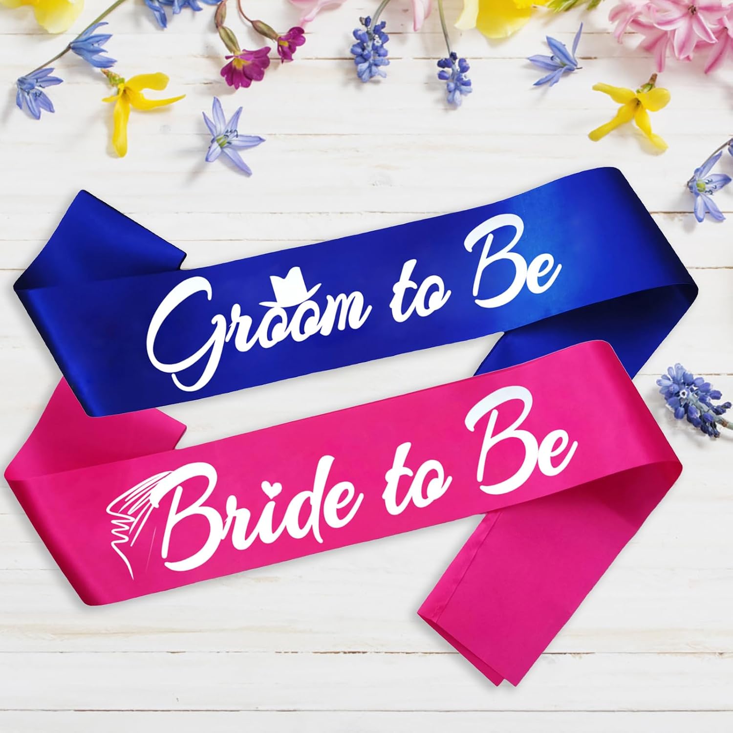 2pcs Bride to Be and Groom to Be Sash, Bridal Shower Sashes Bachelor Decorations Just Married Gift Engaged Decor Engagement Accessories Bachelorette Party Supplies, Hot Pink+Royal Blue - Image 5