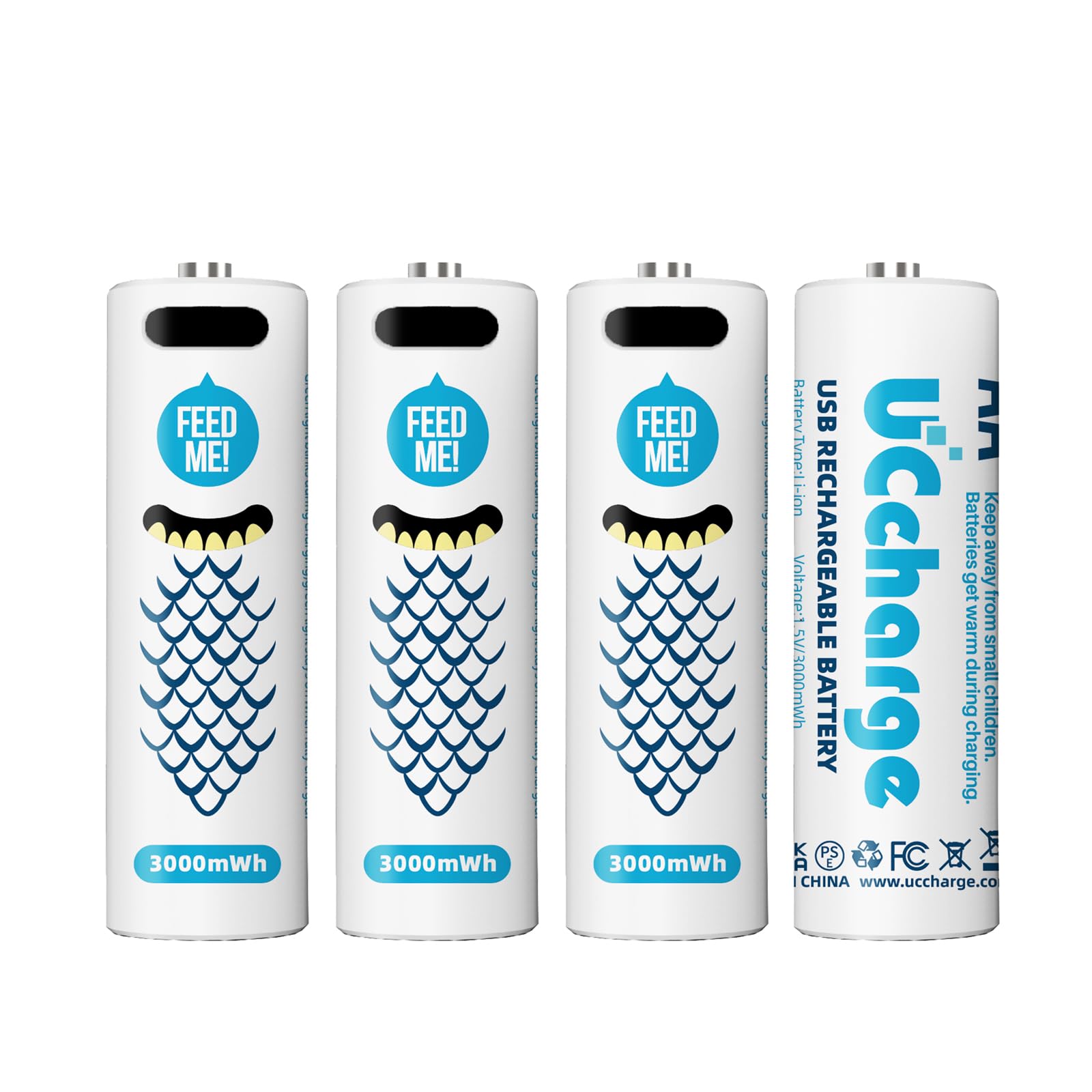 UCcharge 単3電池 USB-C充電式リチウムイオンバッテリー 4本セット 3000mWh (2000mAh) 1.5V 単三大容量電池タイプC充電機能 安全で信頼できる