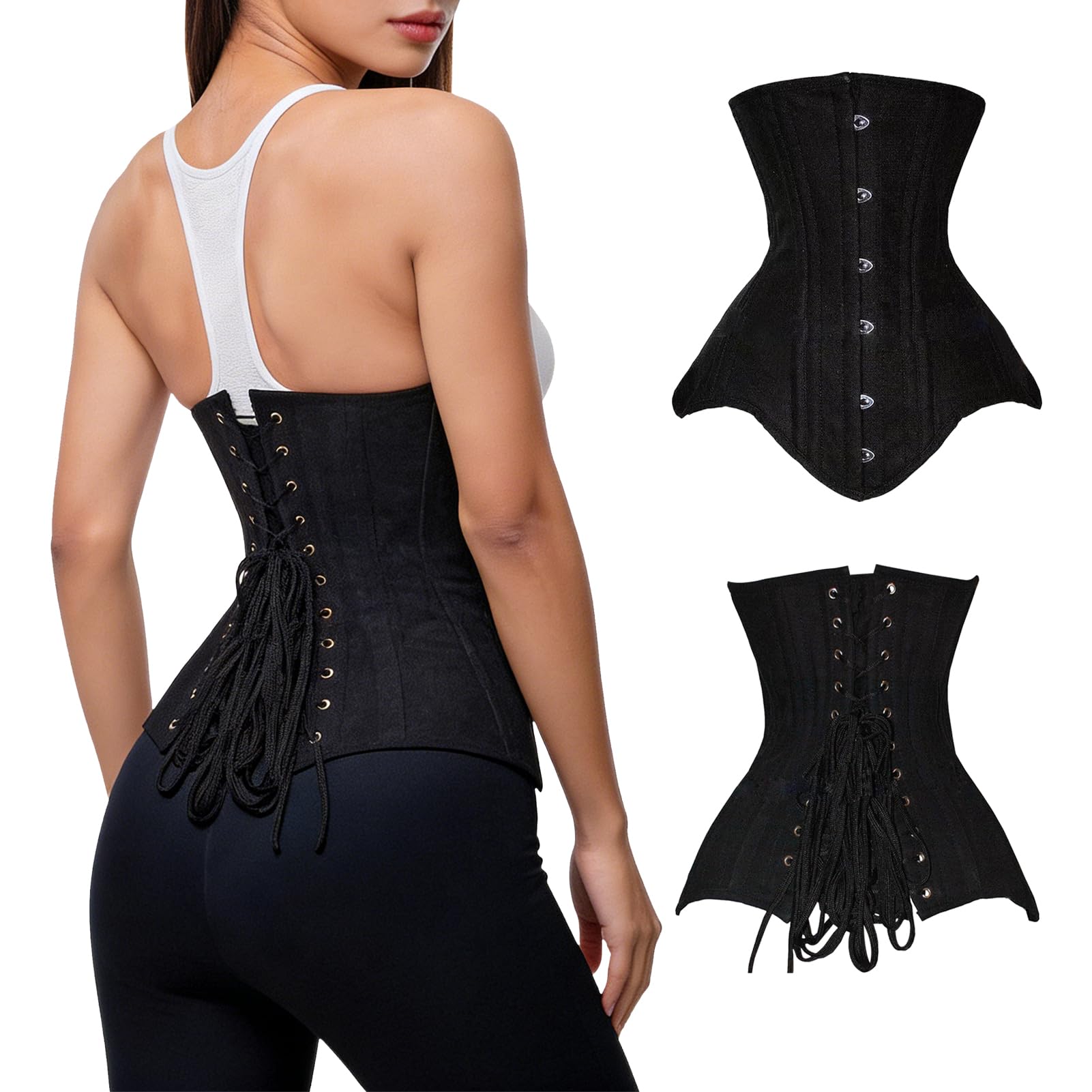 Women's Long Torso Waist Training Corsets Double Steel Boned Heavy Duty Underbust Body Shaper (M)