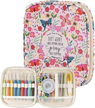 Crochet Hook Case,Portable Zipper Storage Organizer Bag for Crochet Hooks, Knitting Needles, Project & Sewing Supplies, Lightweight,Easy to Hold No Accessories Included.Beige Butterfly