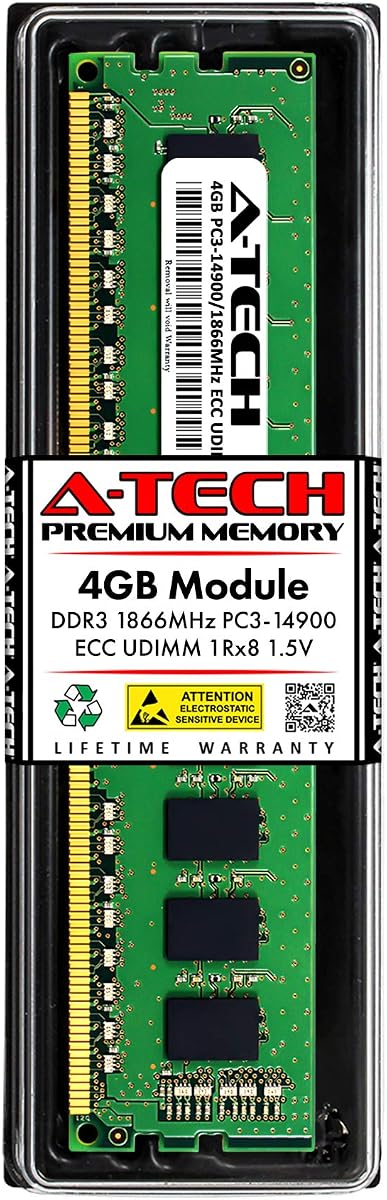 A-Tech 4GB RAM for EVGA Classified SR-X (270-SE-W888) | DDR3 1866MHz PC3-14900 ECC-UDIMM 1Rx8 1.5V ECC Unbuffered Server Memory Upgrade