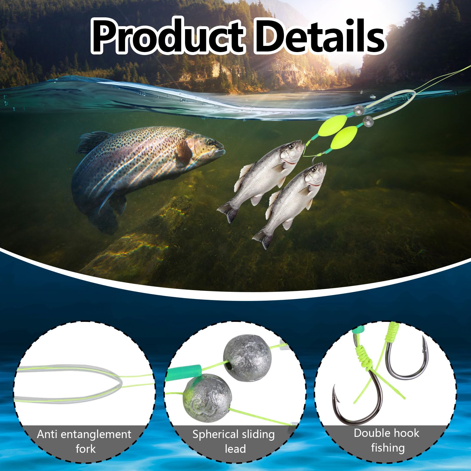 4 piezas doble gancho invertido para pesca de la carpa, anzuelo doble con fondo de línea invertida, para pescadores principiantes y confirmados, ideal para pesca de golpe, mar y agua dulce