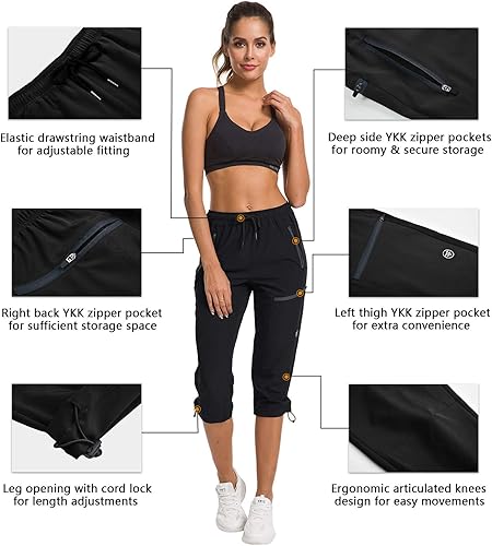 Miniatura 3 de ChinFun Pantalones capri de senderismo para mujer, de secado rápido, estilo cargo, recortados, resistentes al agua, UPF 50+