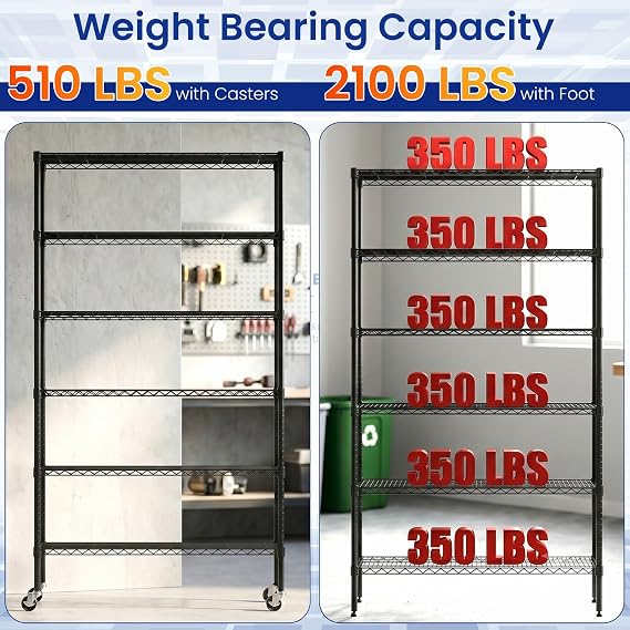 BestOffice Commercial Wire Shelving Unit Metal Shelf Casters Adjustable Layer Rack Strong Steel for Restaurant Garage Pantry Kitchen Garage (451882, Black)