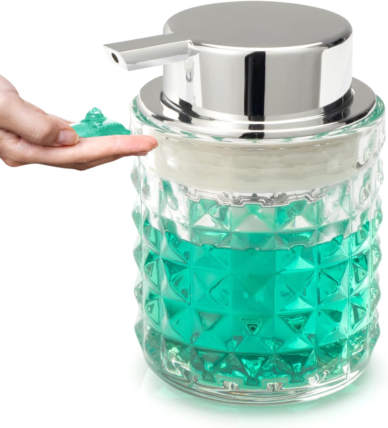 Dispensador de jabón con bomba líquida, dispensador de loción de manos, champú antideslizante de vidrio para baño y cocina, 9 onzas (no puede espuma)