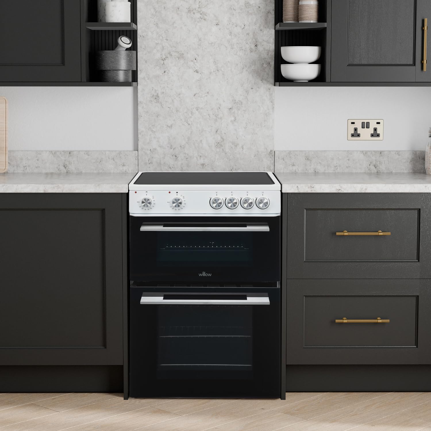 Willow WT60CCW 60cm Electric Cooker with Ceramic Hob, Twin Cavity, 31L Electric Grill, Freestanding - White - 3