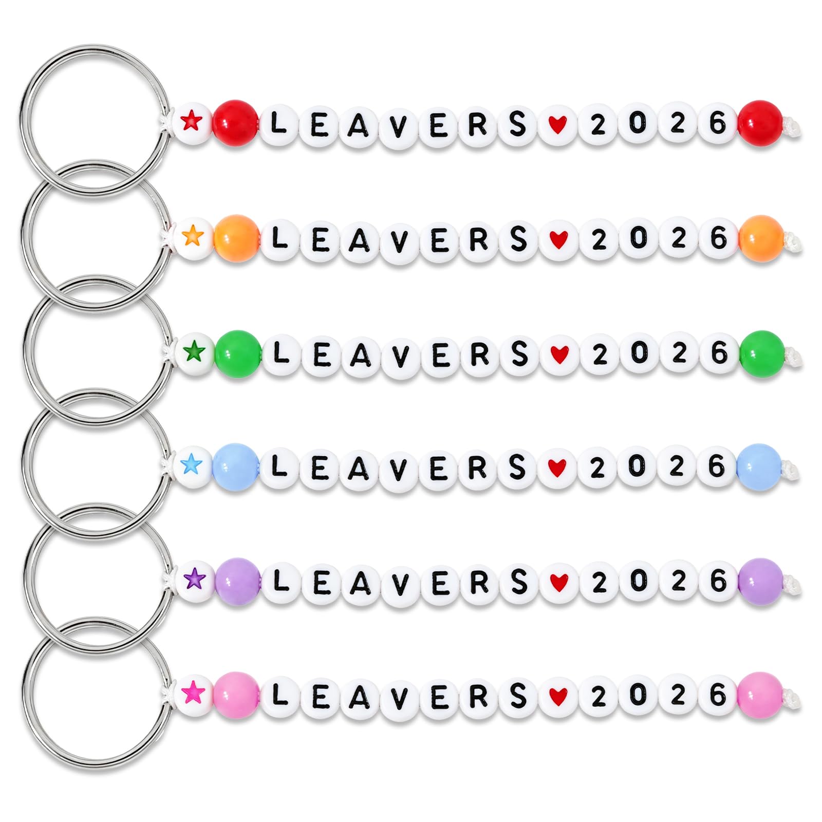DOORIO Leavers 2026 Keyrings 6 Pack Beaded Keychains Gifts for School Leavers End of Year Gifts for Students Graduation Party Favours