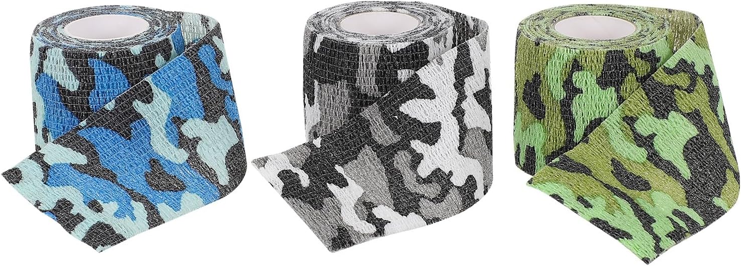 3pcs Non-Woven Elastic Camouflage Bandages Set for Sports and Hunting, Self-Adhesive Athletic Wraps with Ocean, Land, and Snow Patterns, Multi-use Body and Pet Protection