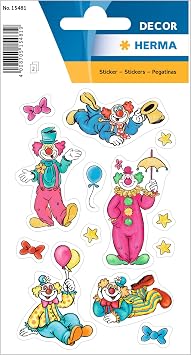 HERMA 15481 Stickers Clowns Glitter Small Large Pack of 26 Circus Stickers with Balloons Stars Circus Motif, Children's Labels for Photo Album Diary Scrapbooking Birthday Invitation Decoration Letters