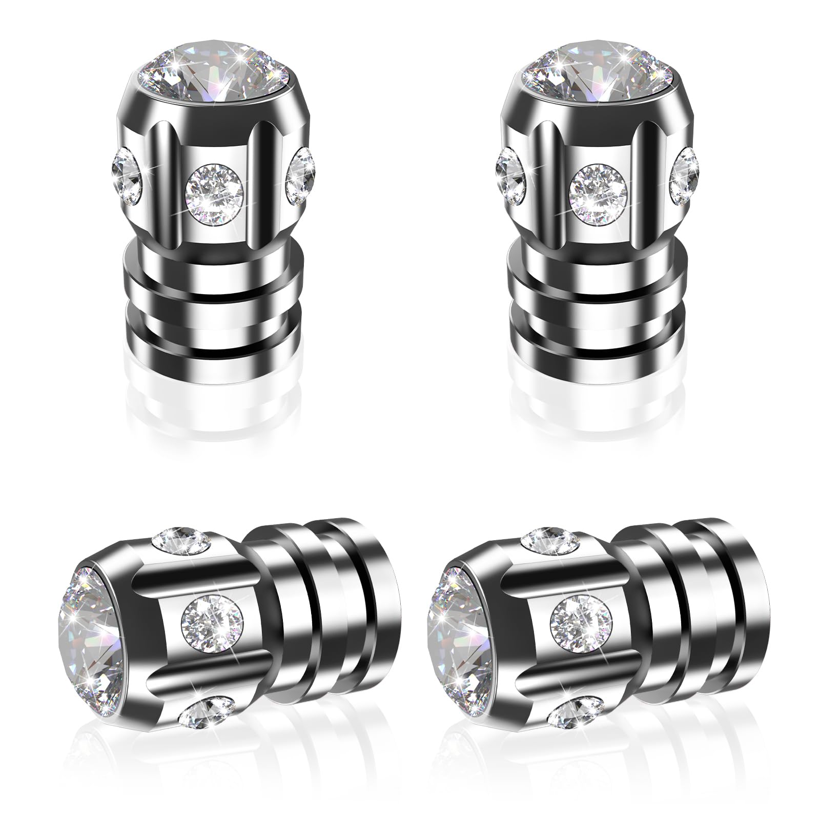 QUARKACE Tire Valve Caps, Bling Valve Stem Caps with Sparkly Rhinestones, Tire Caps 4 Pack for Cars SUVs Trucks Motorcycles Bikes, Anti-Fading Coating