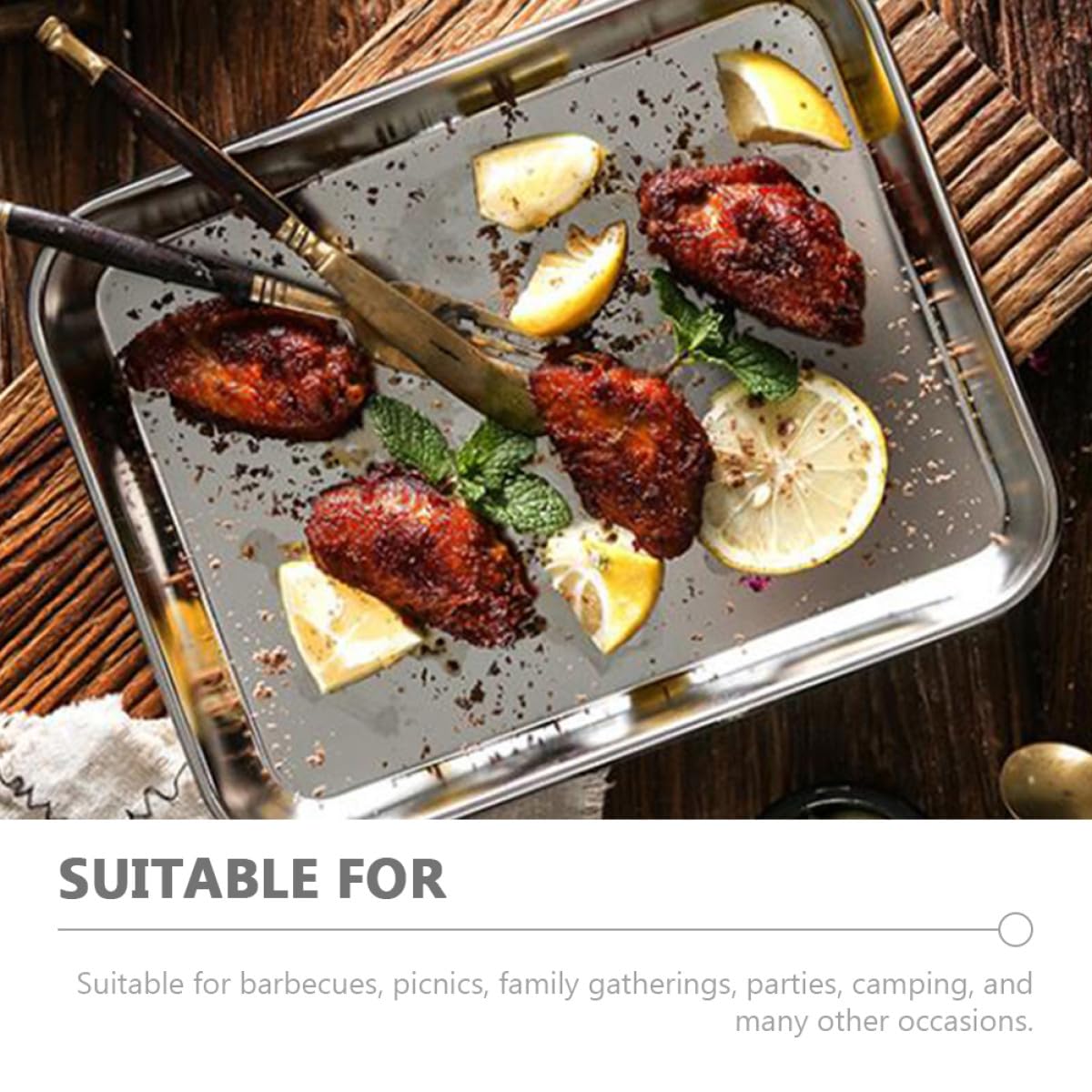 OUNONA Teglia da Forno Rettangolare in Acciaio Inox 3 Pezzi, Vassoio Pratico per Alimenti e Barbecue, Piatto Multiuso per Picnic, Feste e Cucina Quotidiana, Dimensioni 26,5x20,5x2,5 Cm