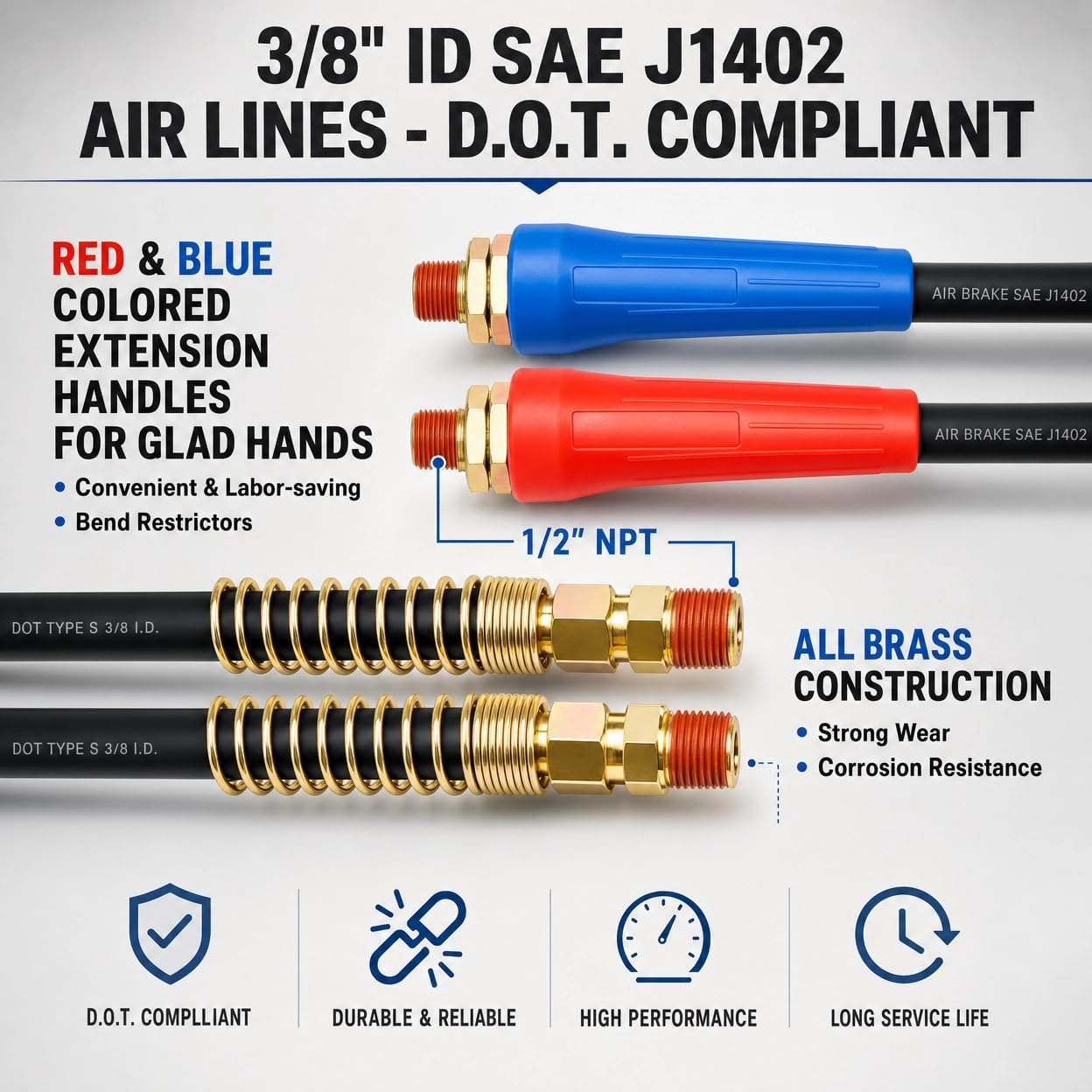 3-in-1 ABS Air Power Line Assembly 15FT Semi Truck Air Lines Kit 7 Way Trailer Cord With Gladhands,Stainless Steel Clamps,Rubber Seals,Tender Spring Kit For Semi Truck Trailer Tractor