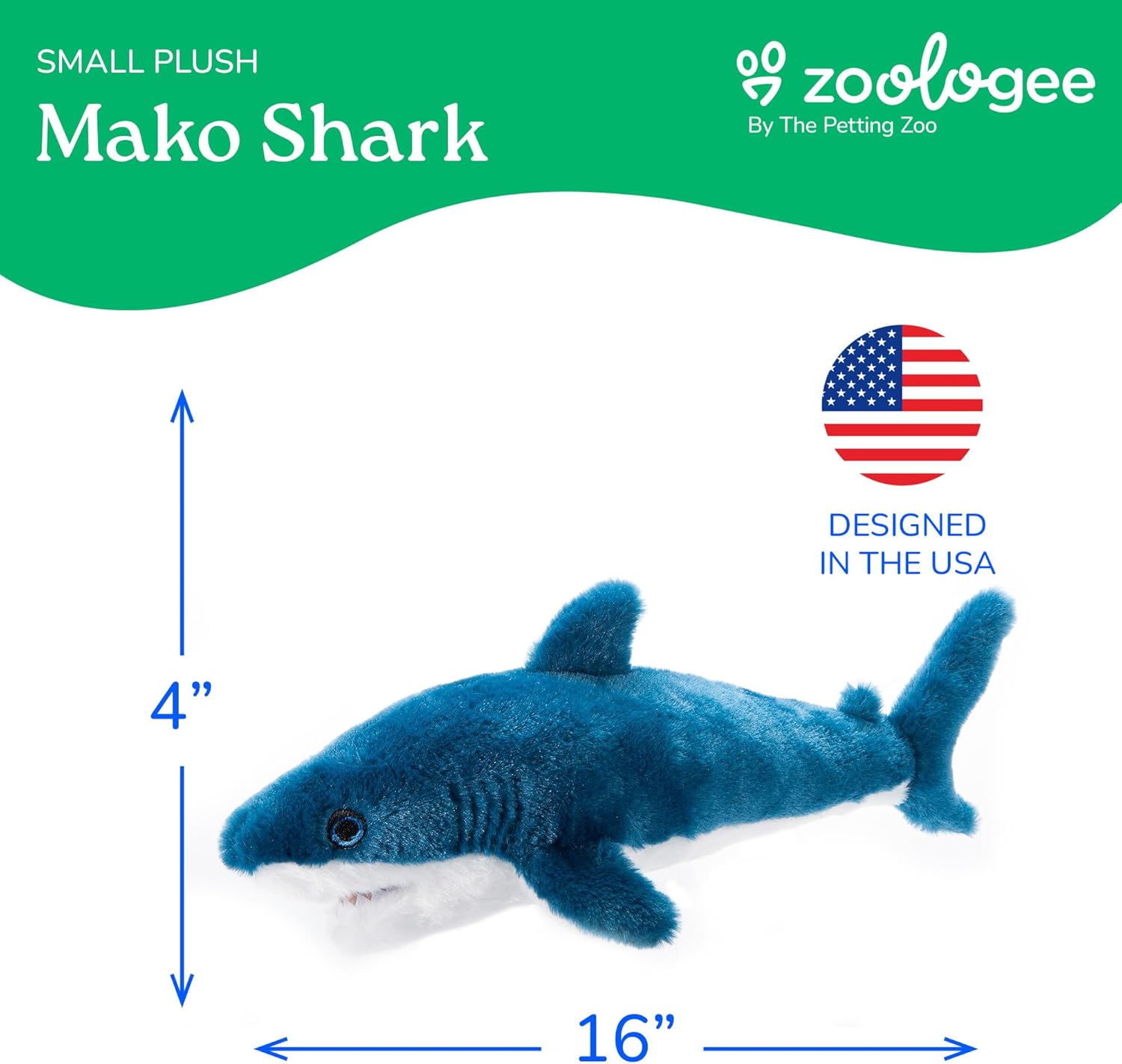 The Petting Zoo Mako Shark Stuffed Animal Plushie, Gifts for Kids, Earth Keeperz Sealife Animals, Zoologee Grey Mako Shark Plush Toy, 16 inches