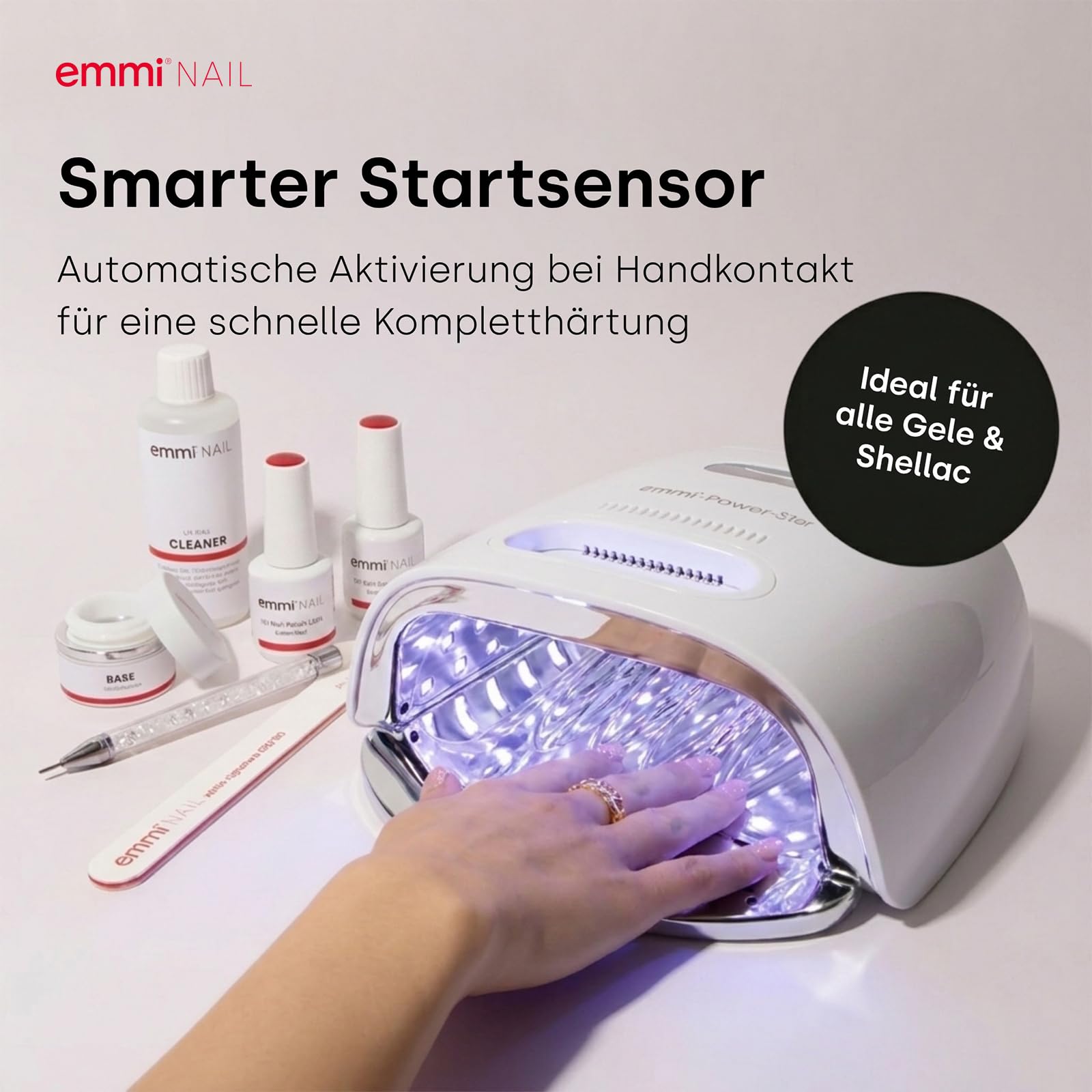 Emmi Nail Power 48 UV/LED-Lichthärtungsgerät I UV Lampe für Gelnägel mit eingebautem Akku I Nagellampe mit Startsensor, LED-Anzeige & 3 Timer-Einstellungen