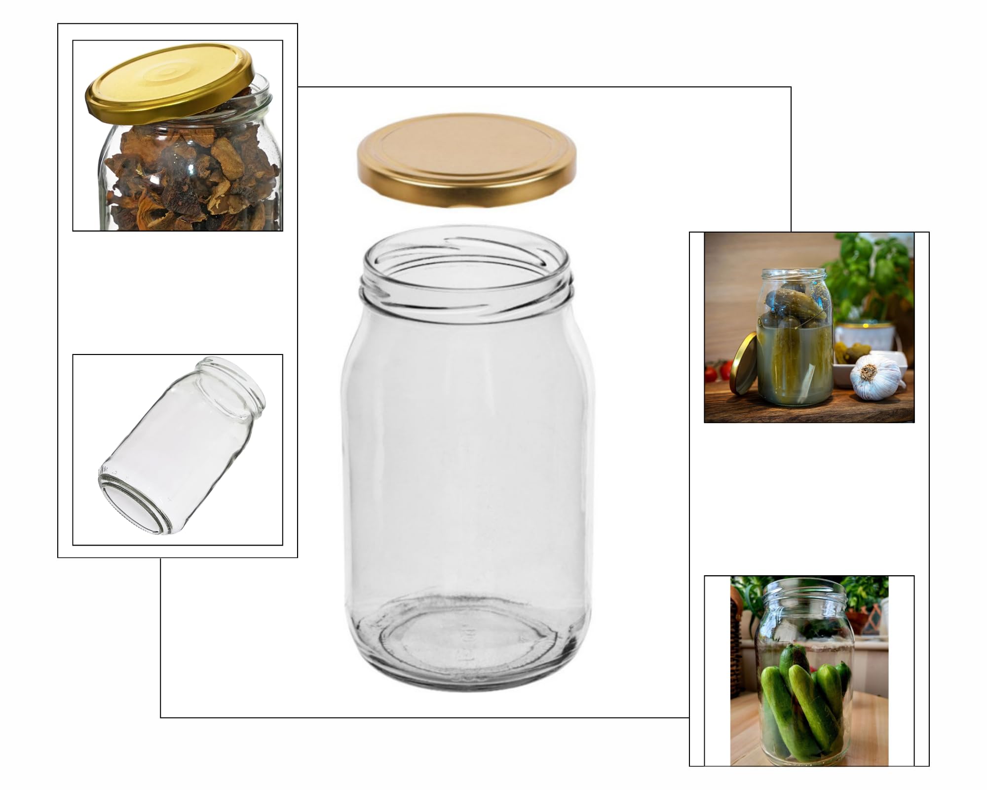 made in home Zestaw 8 słoików na przetwory o pojemności 900 ml - Z złotymi pokrywkami TO 82 - Puste słoiki z gwintowanymi pokrywkami do napełnienia - Słoiki z gwintowaną pokrywką