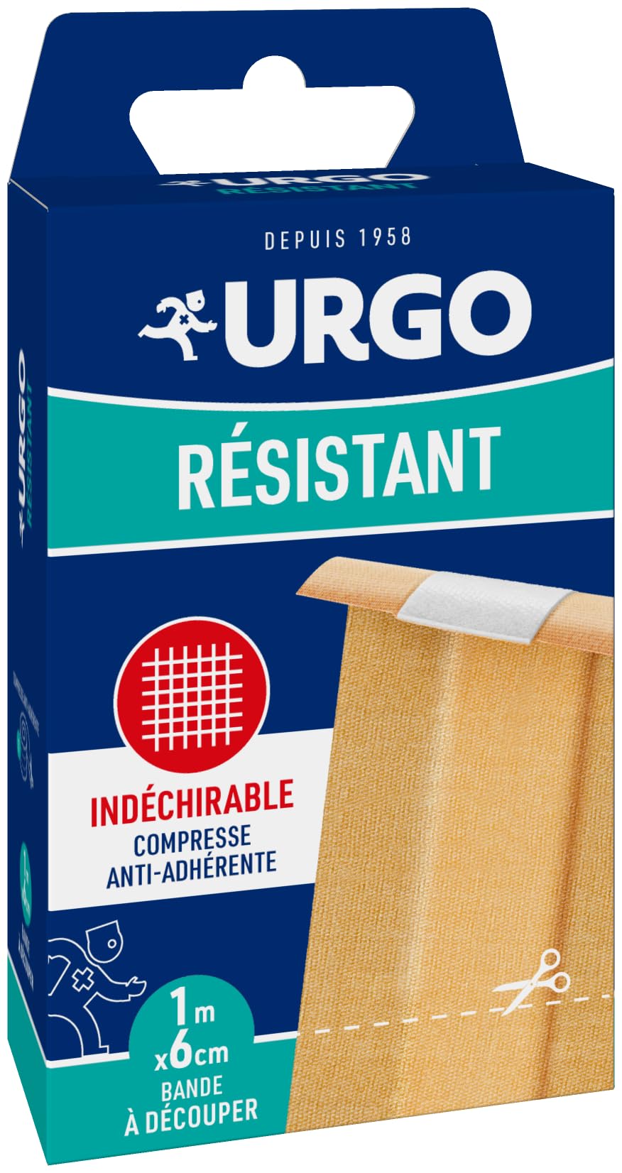 Urgo - Bande à Découper Résistant - Bande En Tissu - Compresse Anti-​adhérente - 1m X 6cm