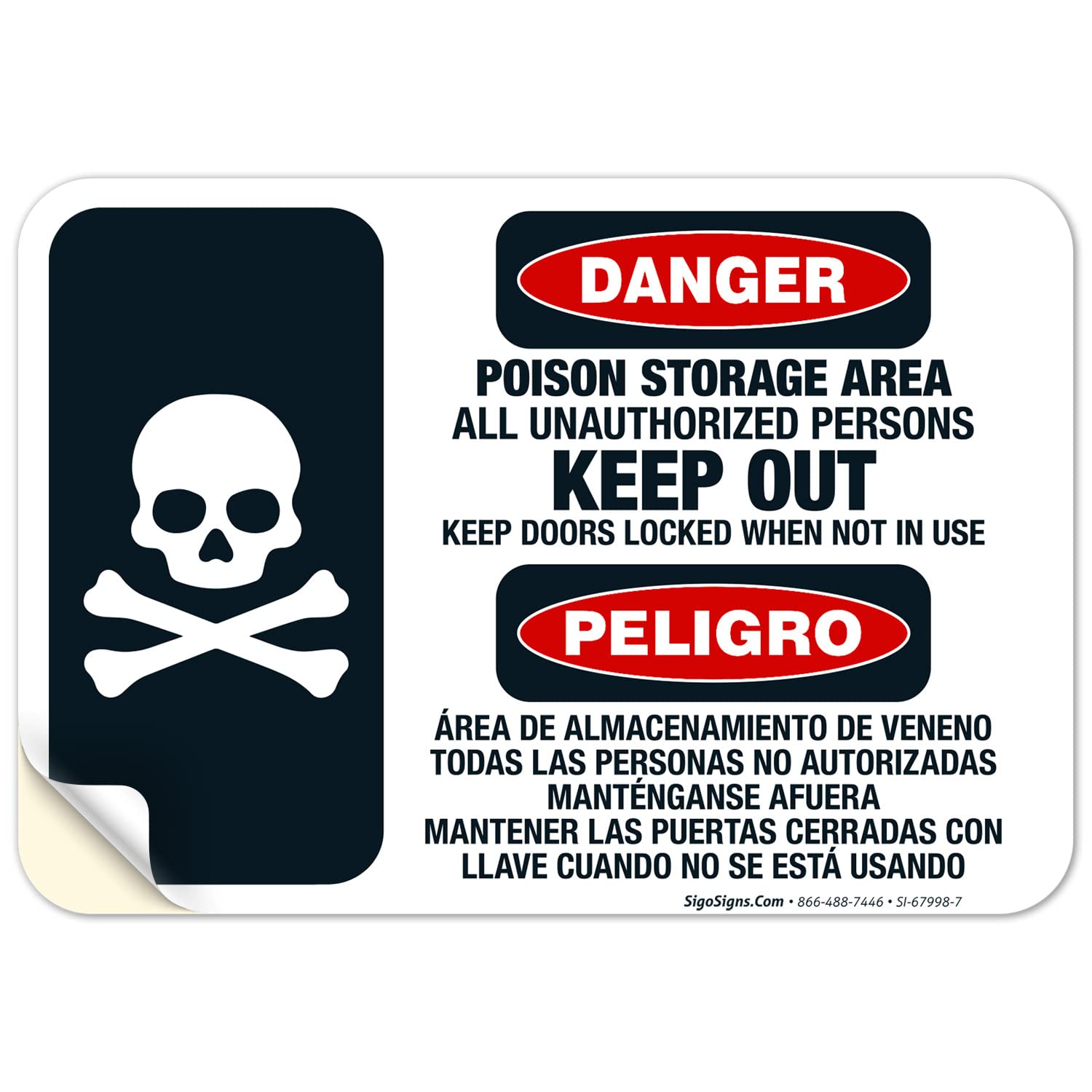 Danger Poison Storage Area All Unauthorized Persons Keep Out Bilingual Sign, 10x7