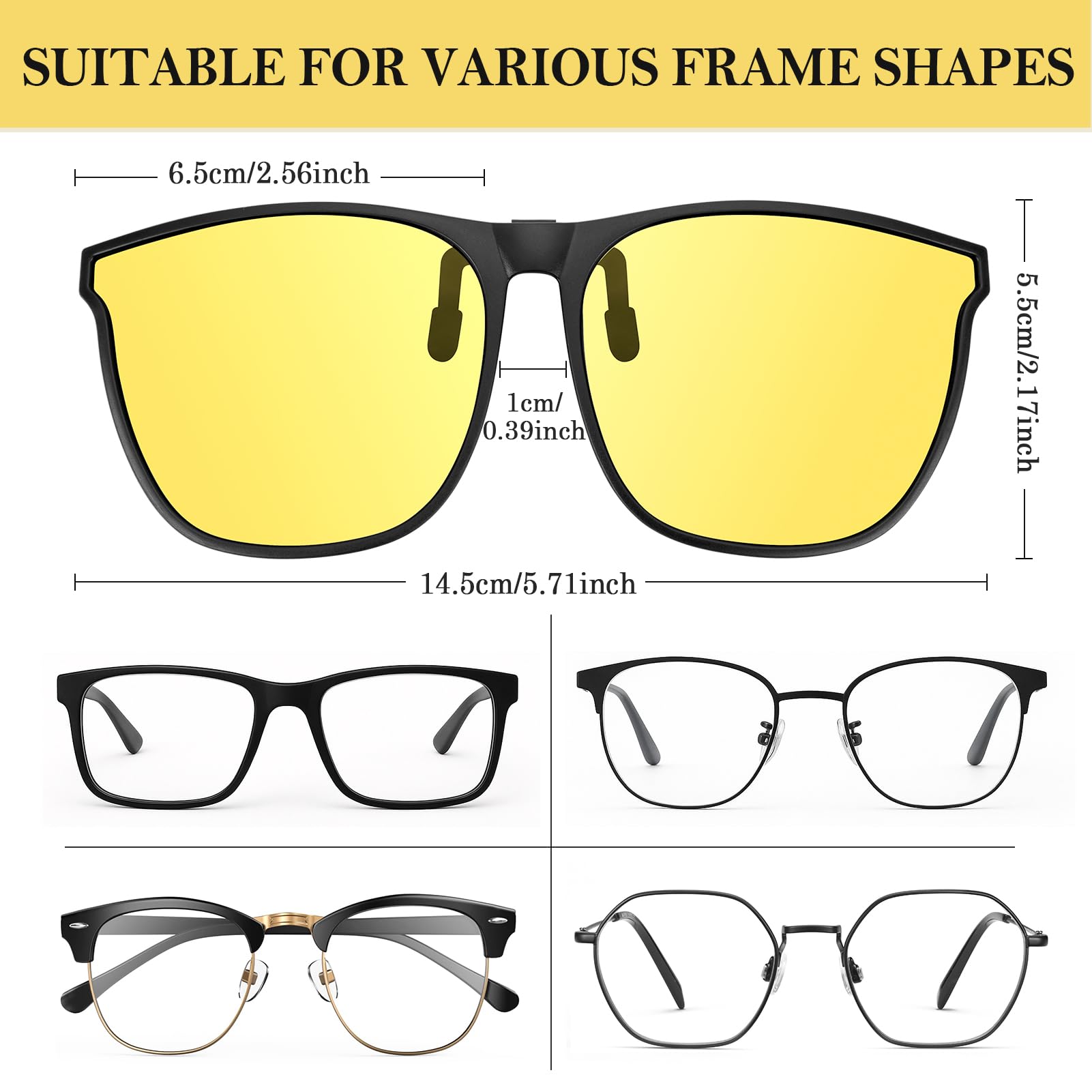Kiiwah Okulary do jazdy nocnej z klipsem, polaryzacyjne okulary noktowizyjne Flip Up Yellow Crystal dla mężczyzn i kobiet skutecznie minimalizują odblaski reflektorów
