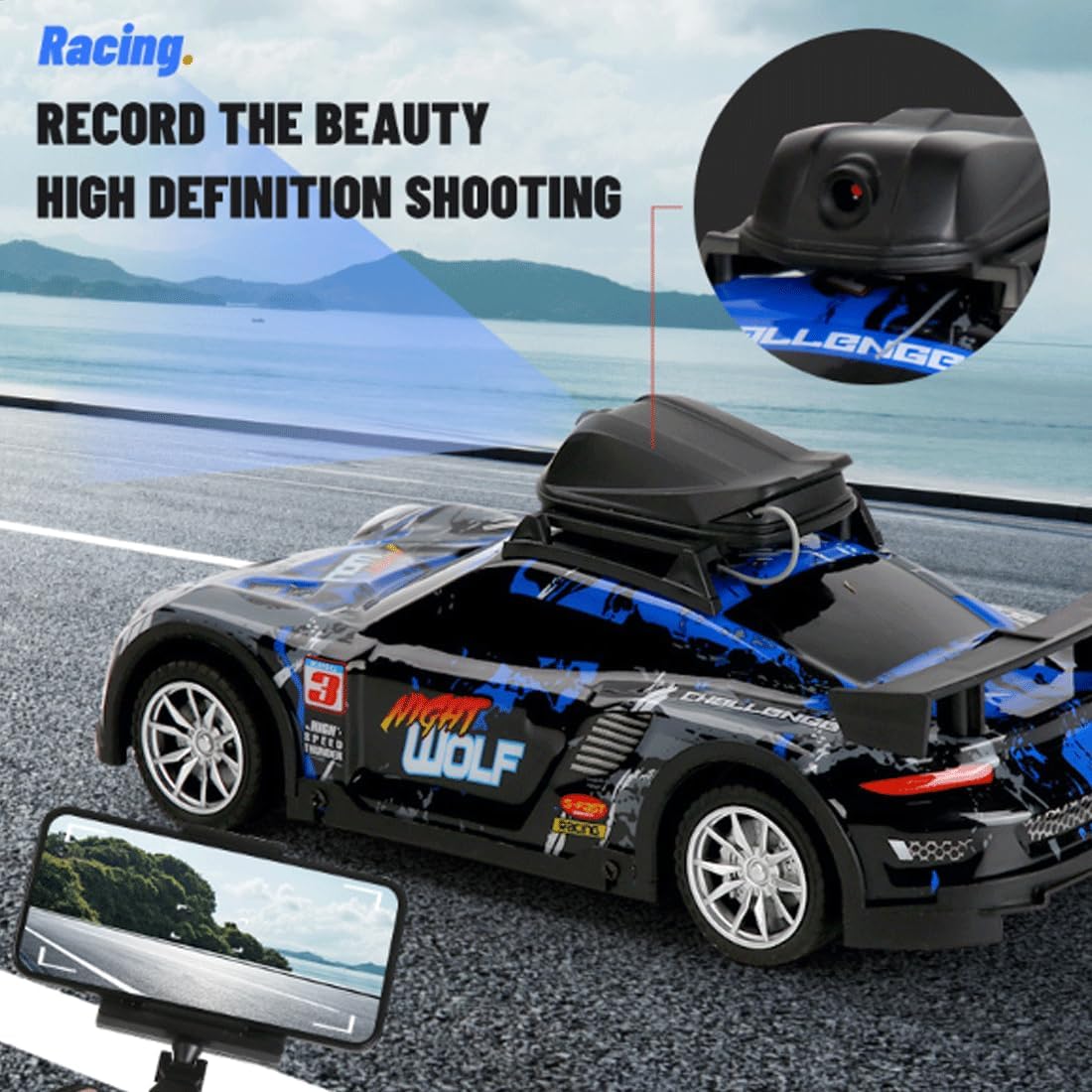 Mini Drift RC Car with Camera & LED Lights, 4CH Electric Racing Sports Cars 2.4Ghz Remote Control Vehicle Model Gift for Adults Hobby Beginners (RTR Version)