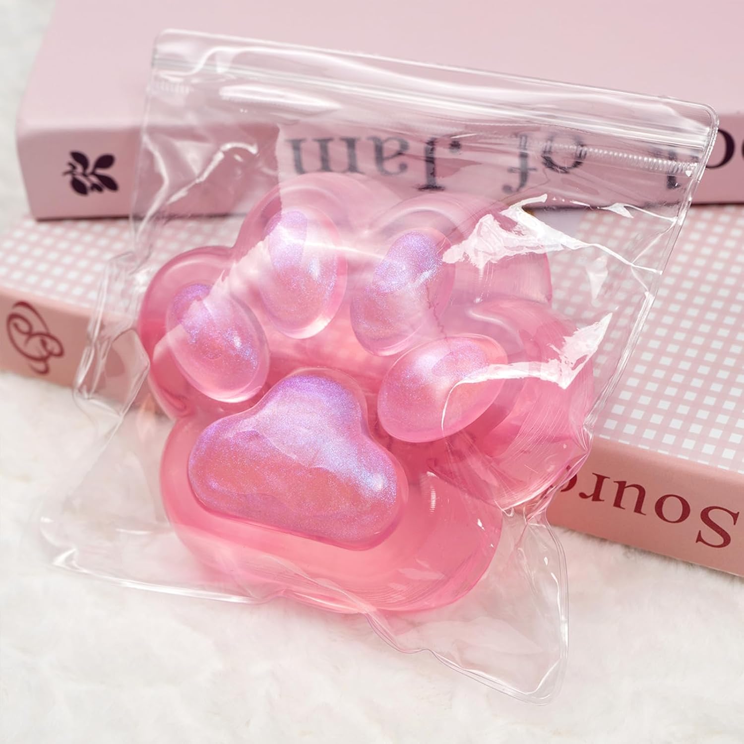 Large Cat Paw Taba Squishy Toy, 4.72in Big Pink Glitter Cat Paw Squeeze Toys, Kitty Fidget Toy for Stress Relief, Cute Sensory Fidget Toy, Pinch Toys Family Squishy for Adults (1pcs)