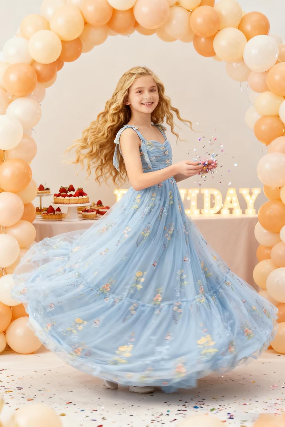 Floral Embroidery Tulle Flower Girl Dress Sweetheart Girl Prom Dresses Fairy Long Girl Formal Gown UJR123 - Image 8