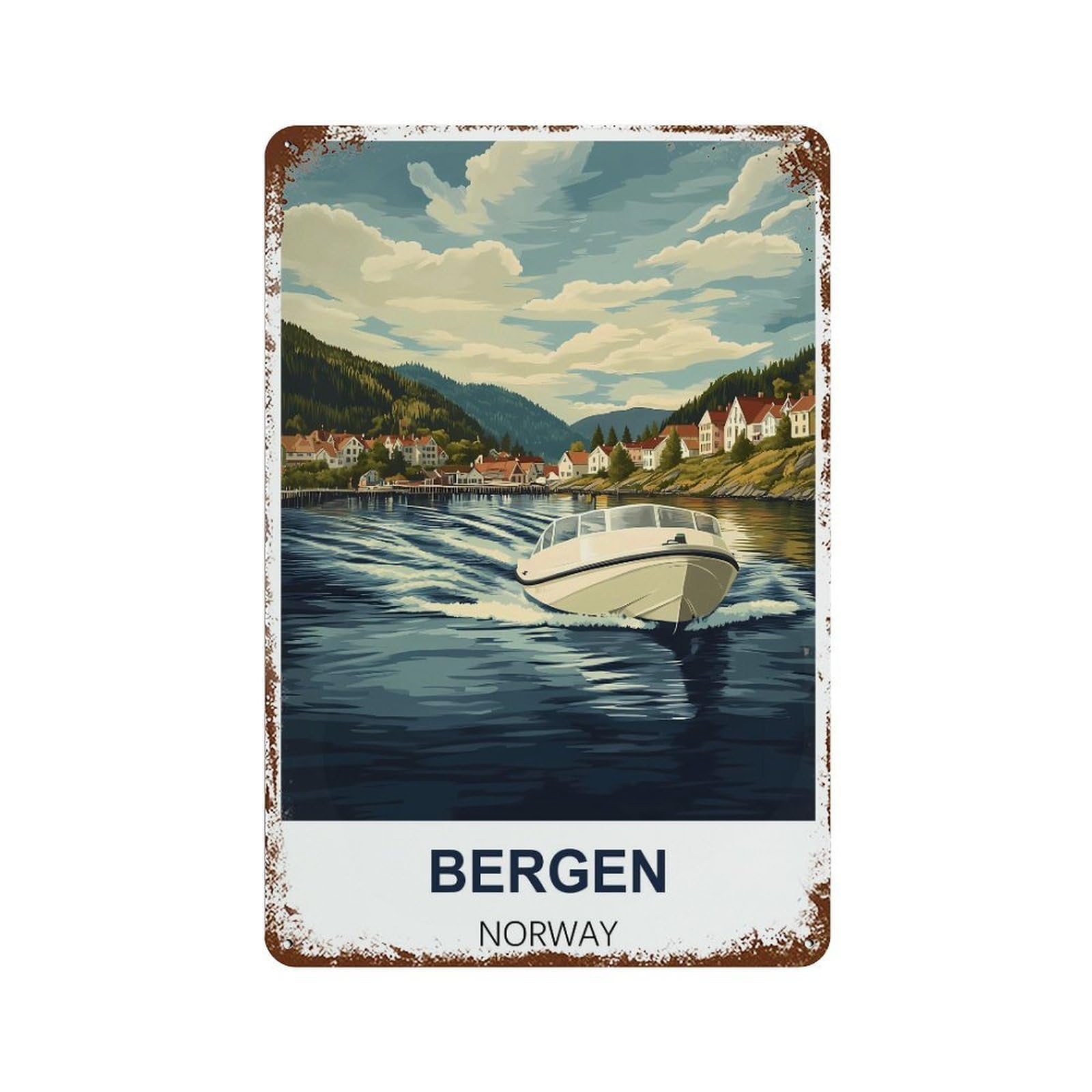 Bergen Norway Retro Design Tin Painting Vintage Tin Sign 08x12inch(20x30cm) Wall Art for Home Office Bedroom Living Room Cafes Wall Decor