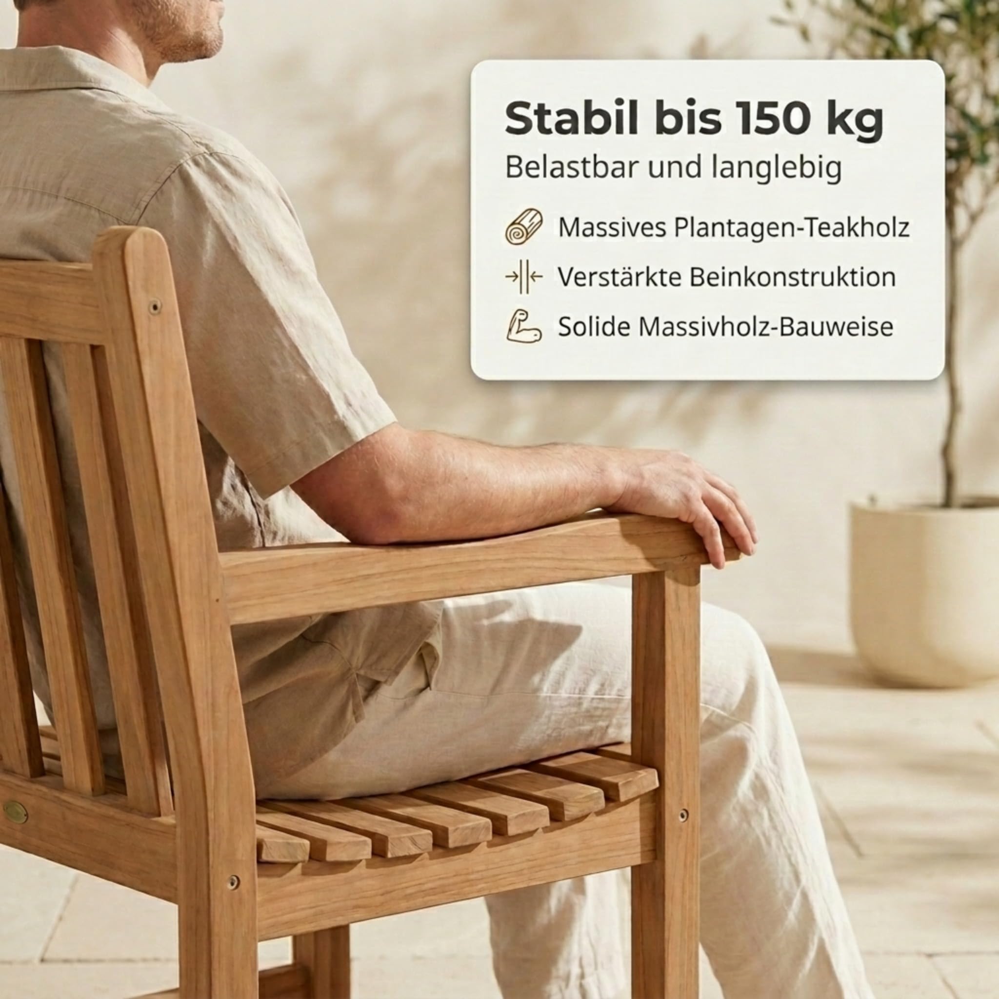 SAM Premium Gartensessel Caracas, Gartenstuhl Teakholz massiv lackiert, Niedriglehner mit Armlehnen bis 150 kg, wetterfest für Garten Terrasse Balkon Wintergarten Outdoor, Unikat