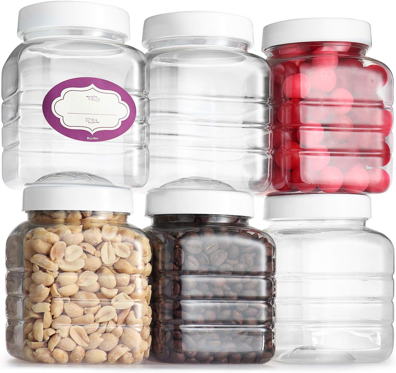Pack of 6 - Clear Empty Plastic Storage Containers with Lids - Square Pantry Containers - 16 Oz Clear Jars with Air Tight Lids and Labels – BPA Free Plastic Jar - Paint Storage Containers