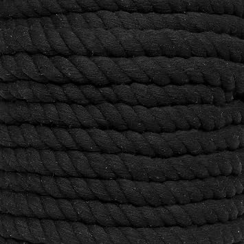 Super Soft 3 Strand Twisted Cotton Rope Black, 1 Inch x 10 Feet