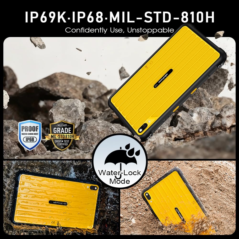 Ulefone Rugking Pad Pro 4G Tablet Resistente 8.0 Pulgadas, 16GB+128GB+2TB Tablette Gemini AI, Android 16 Tablet Antigolpes, 7100mAh, IP68/IP69K/NFC/GPS/OTG/5G WiFi/FM,2 Altavoces Estéreo, Negro - 3